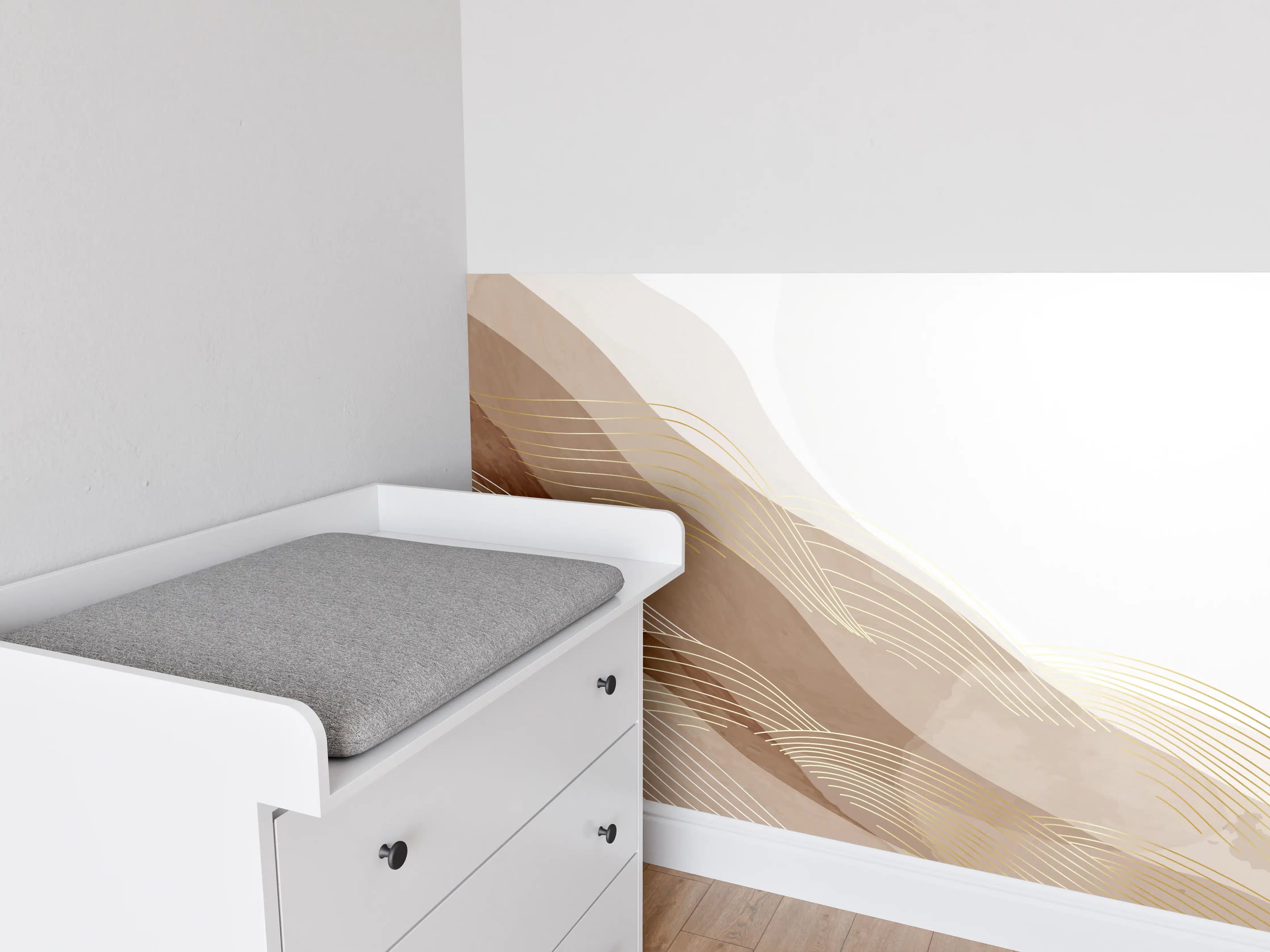 Babyzimmer Wandgestaltung - Feine Grau- und Beigetöne in abstrakter Kunst