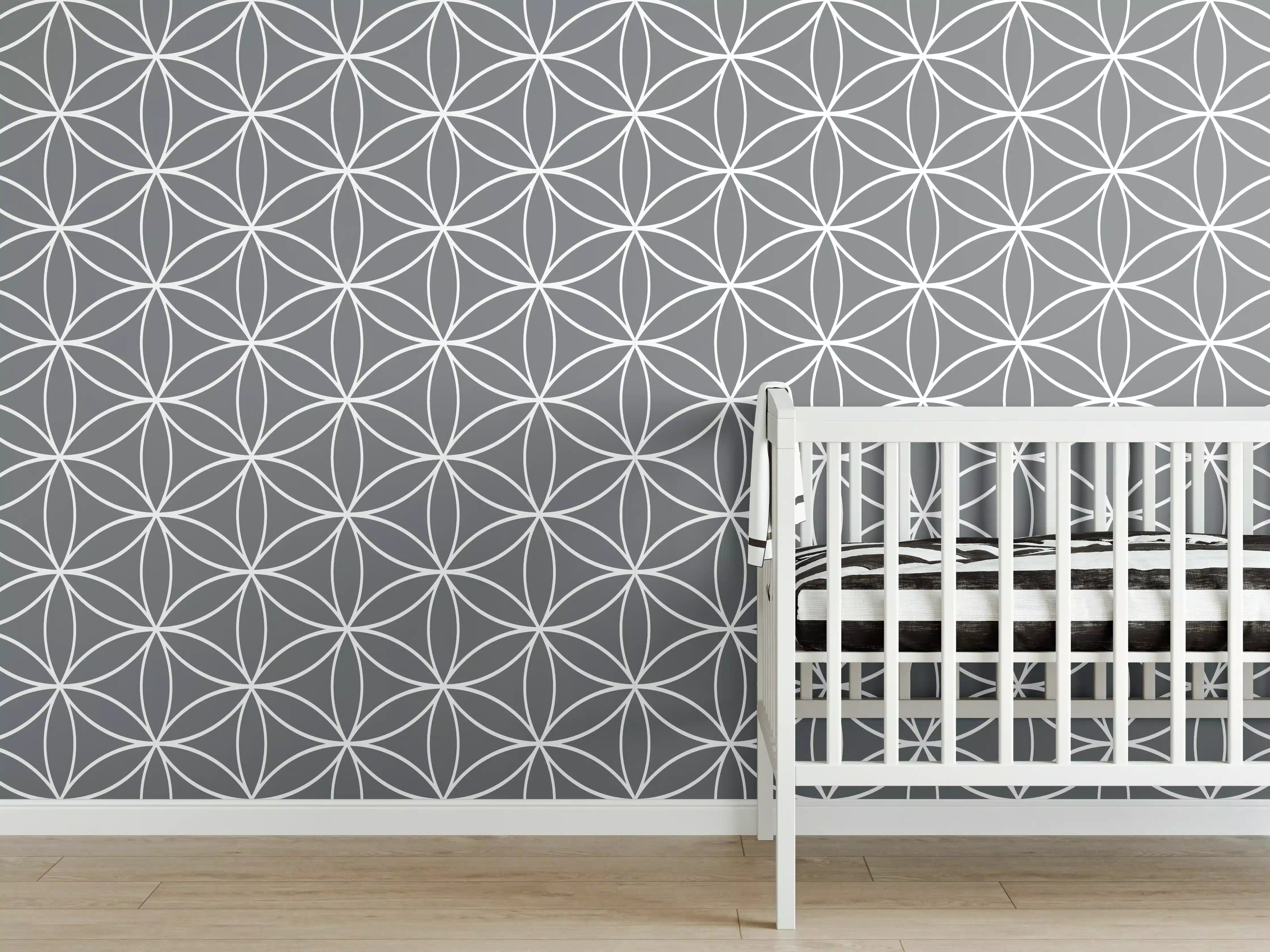 Babyzimmer Wandgestaltung - Feine geometrische Muster in Grau