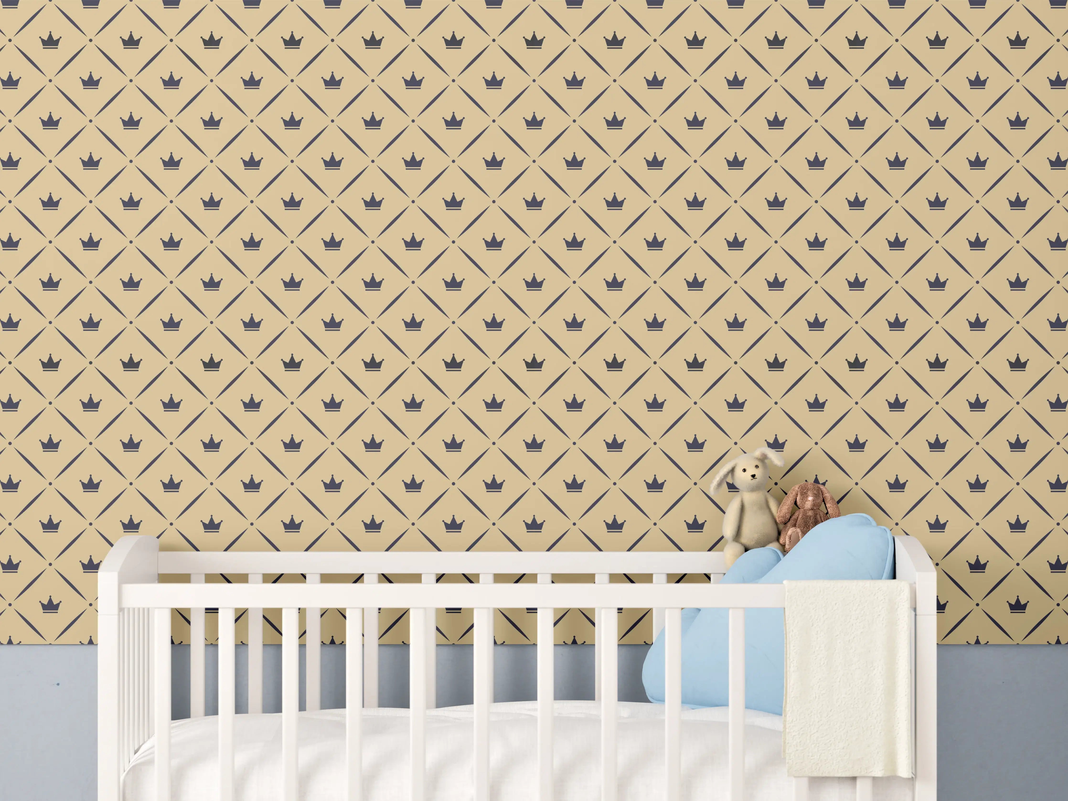 Babyzimmer Wandgestaltung - Feines geometrisches Muster in Gold und Grautönen