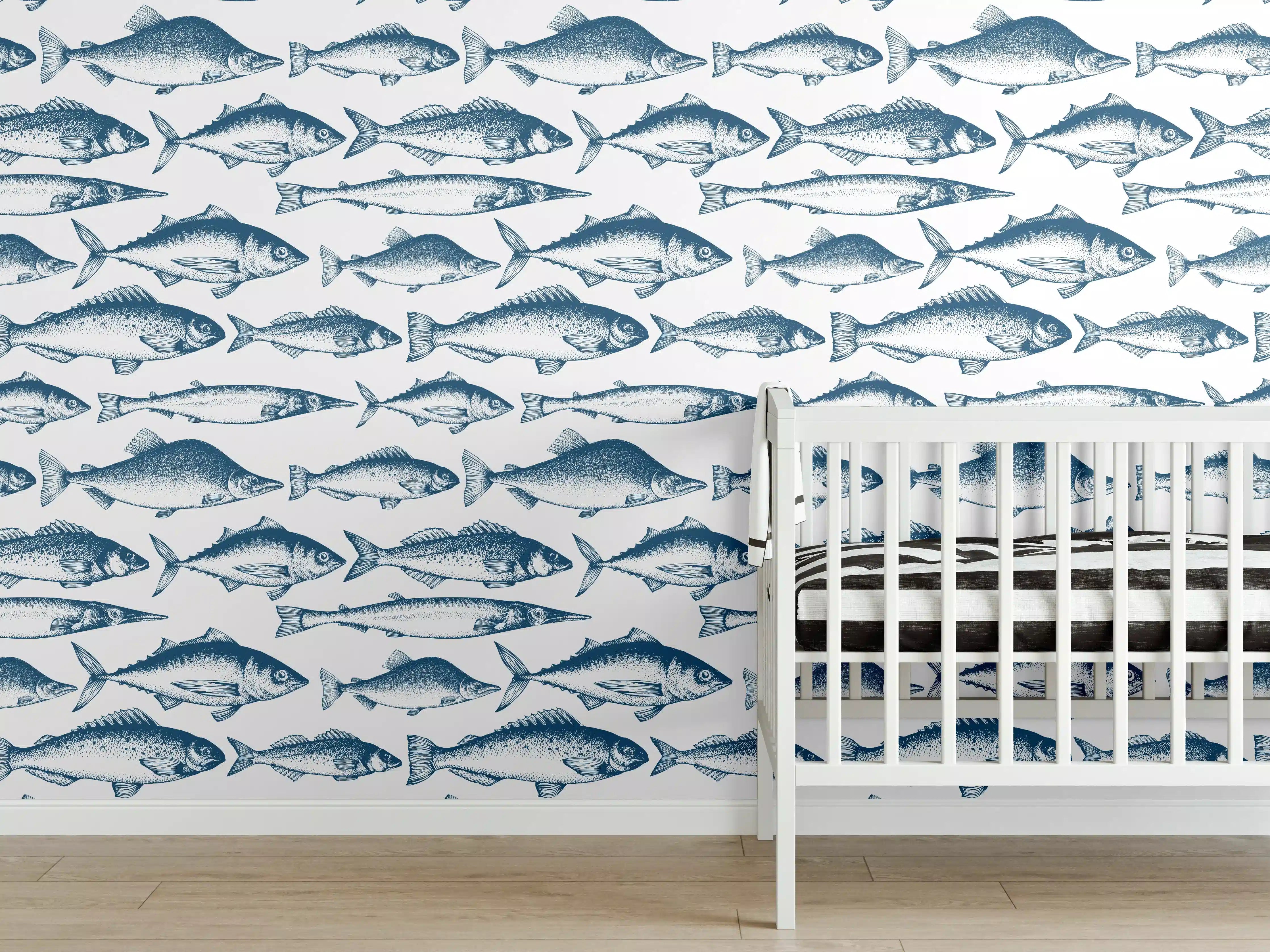 Babyzimmer Wandgestaltung - Fisch-Design in Blau und Weiß
