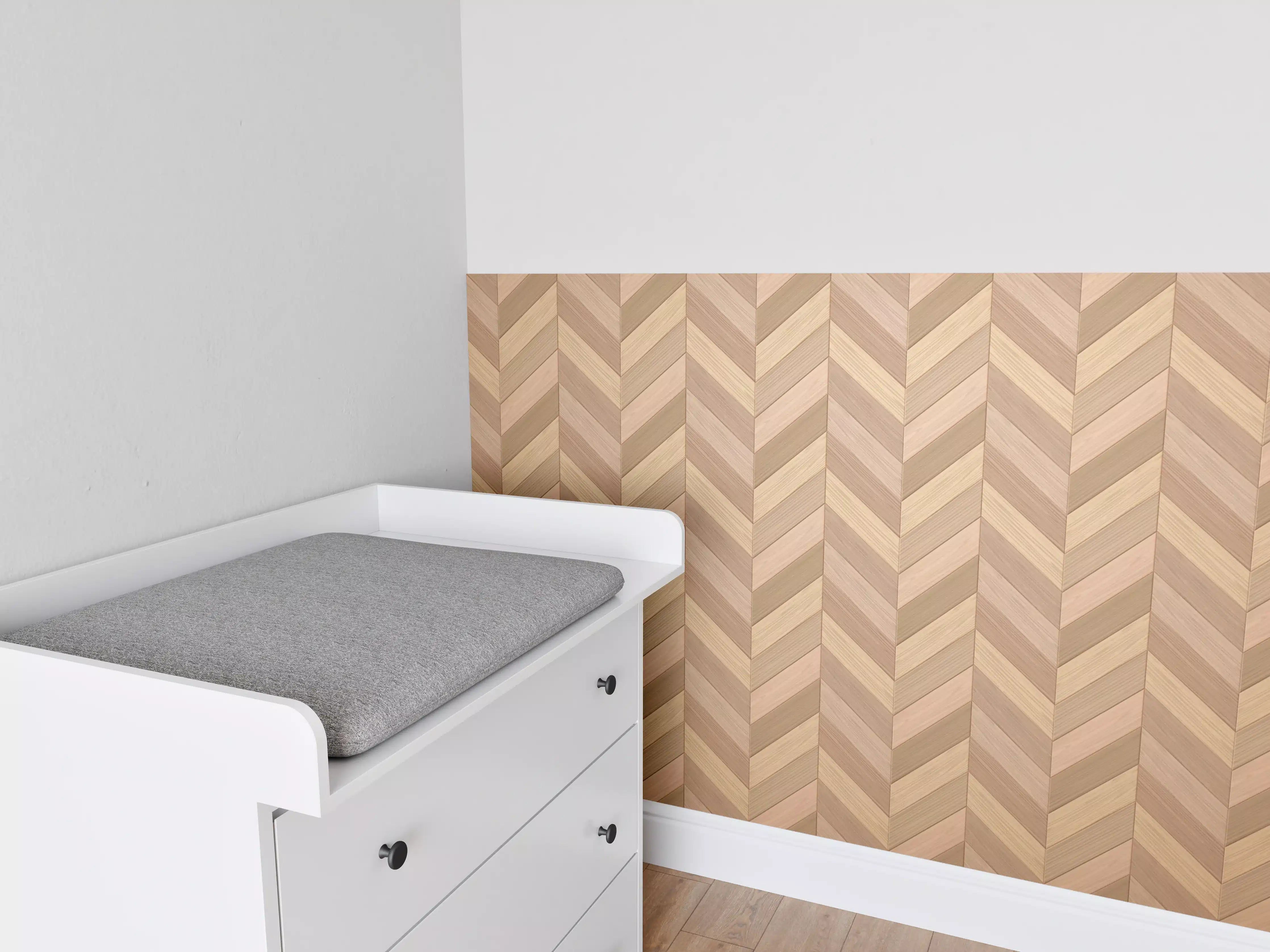 Babyzimmer Wandgestaltung - Fischgrät Parkett Braun