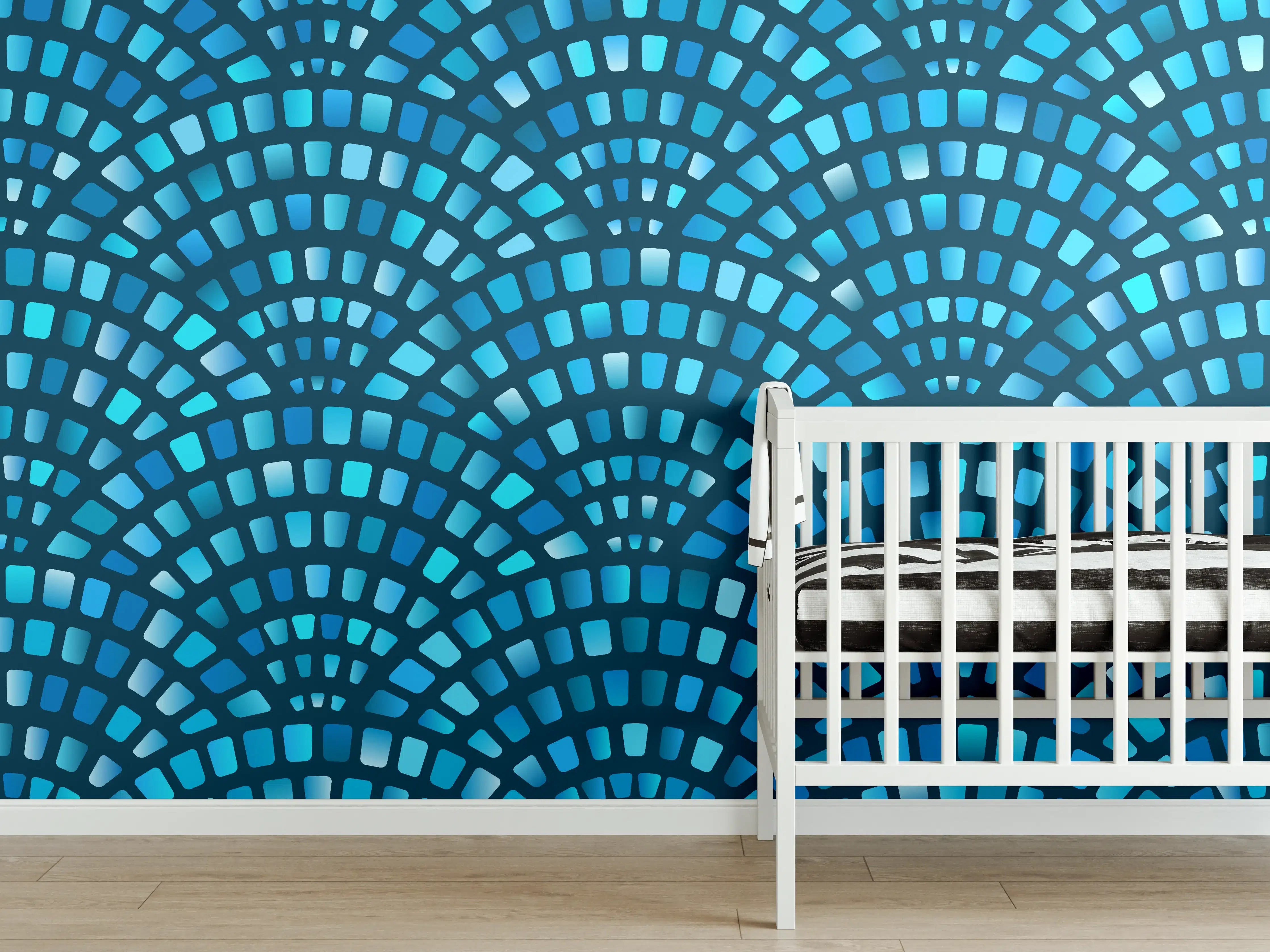 Babyzimmer Wandgestaltung - Fischschuppen Mosaik in Türkis