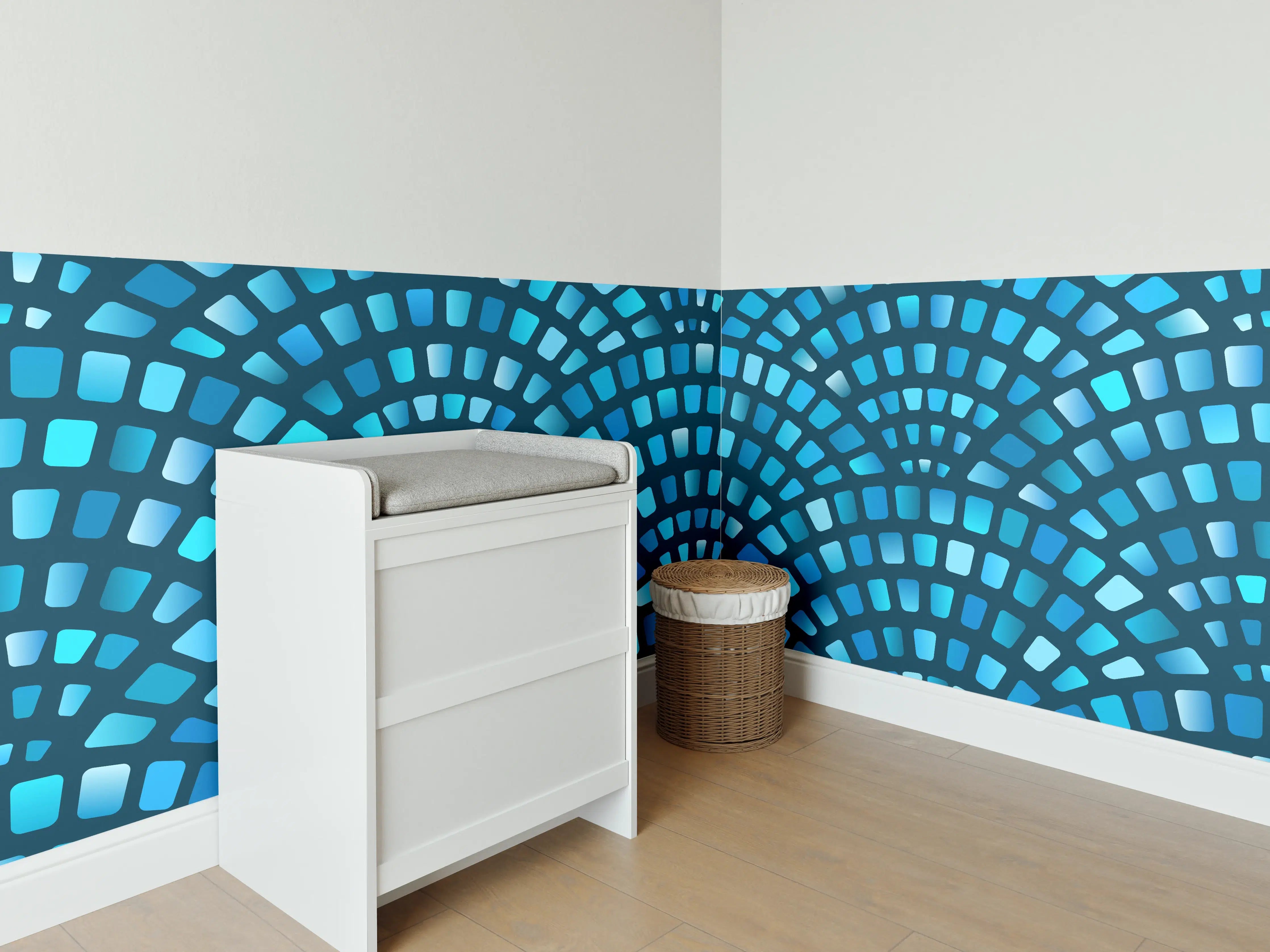 Babyzimmer Wandgestaltung - Fischschuppen Mosaik in Türkis