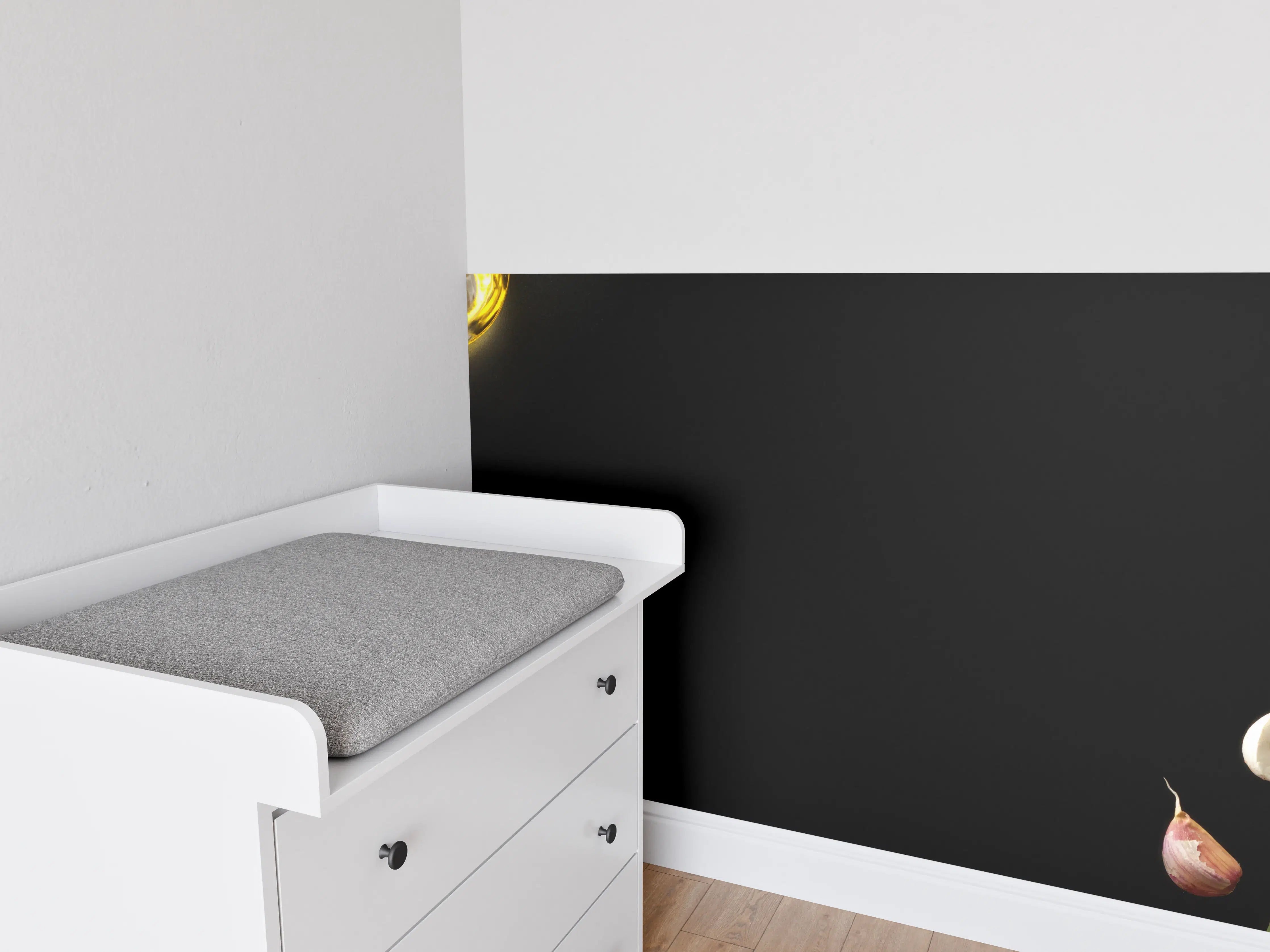 Babyzimmer Wandgestaltung - Fischzutaten auf schwarzem Hintergrund