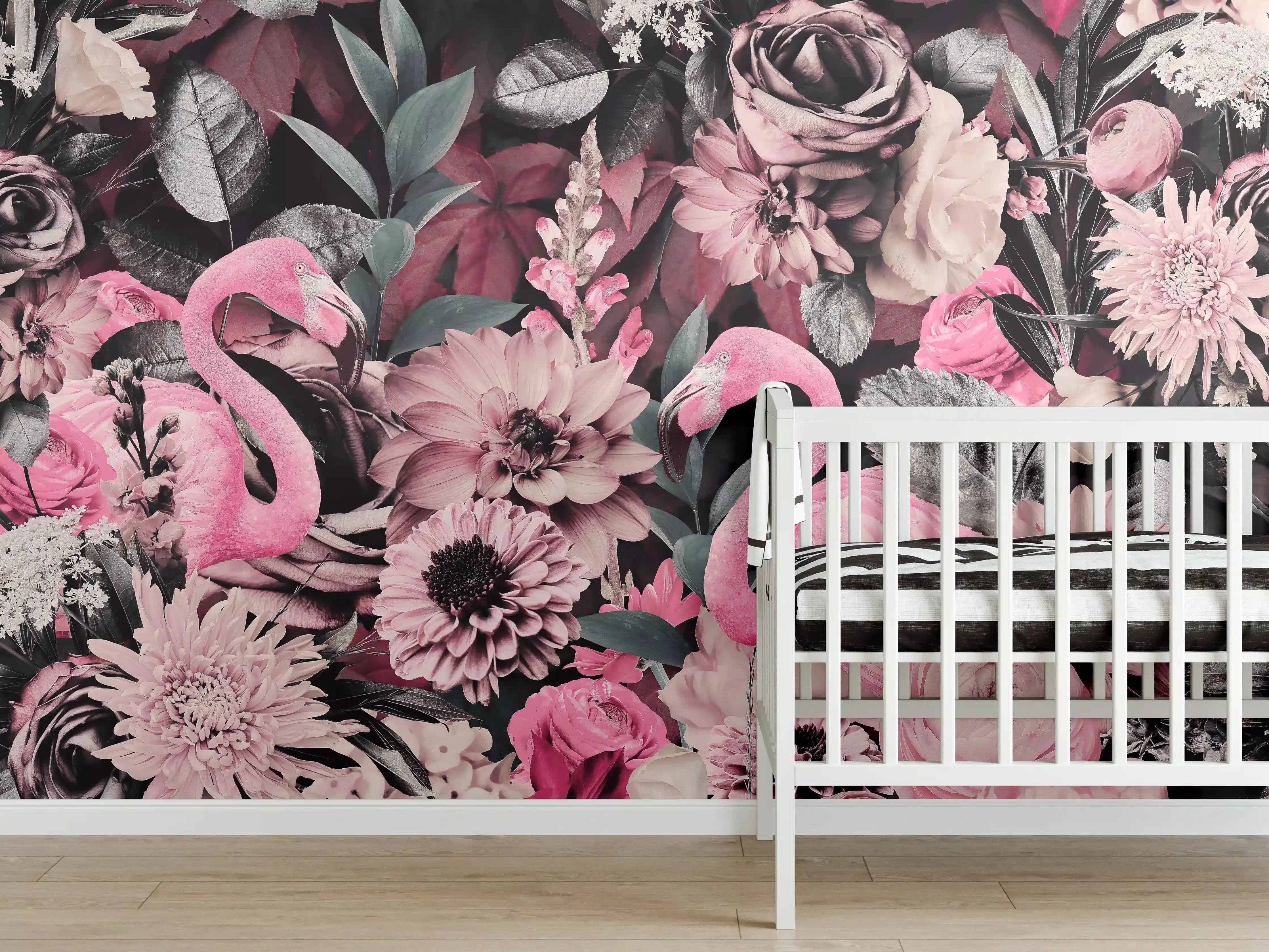 Babyzimmer Wandgestaltung - Flamingo Garten - Floral