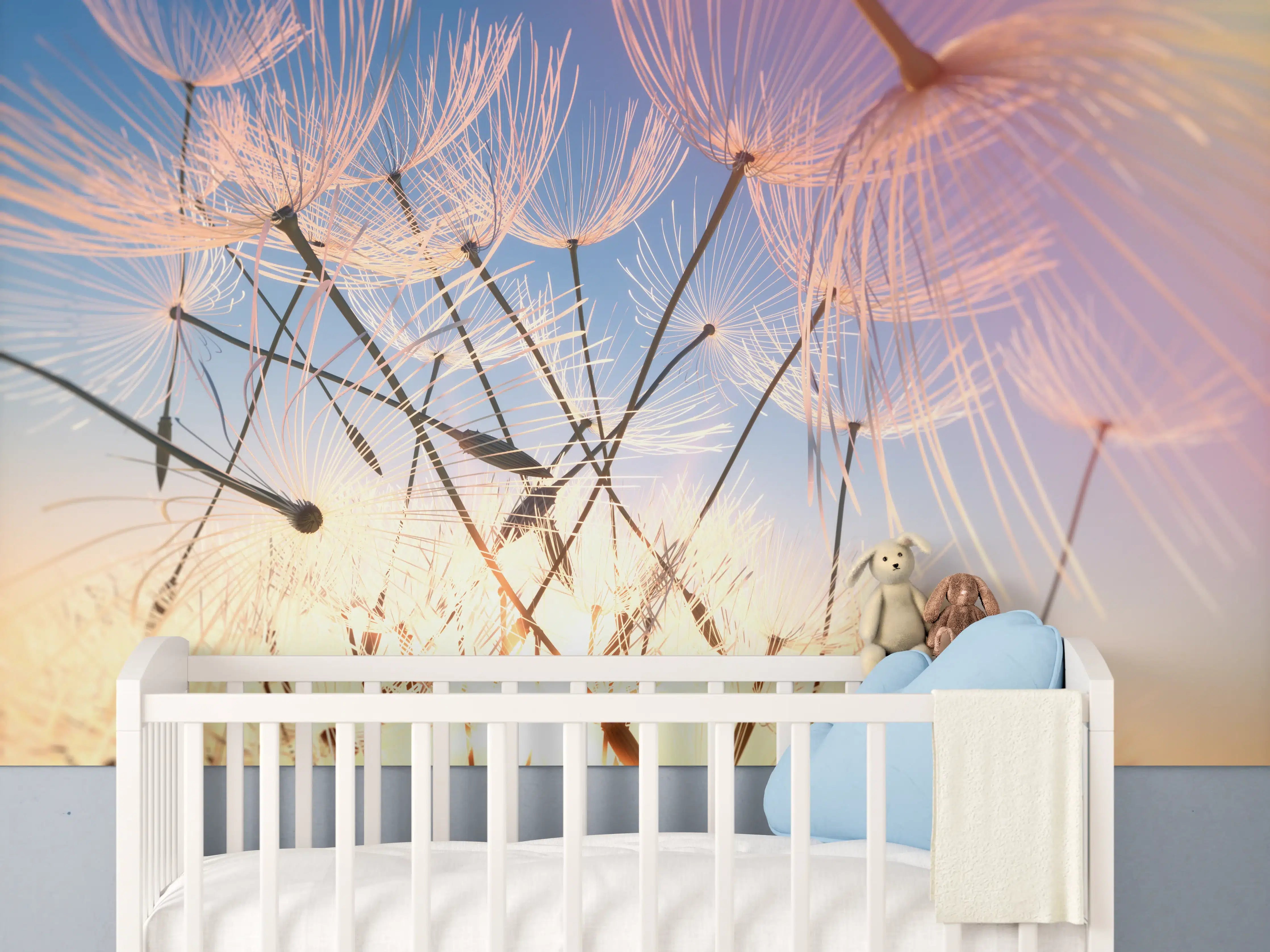 Babyzimmer Wandgestaltung - Fliegende Pusteblumen in Nahaufnahme