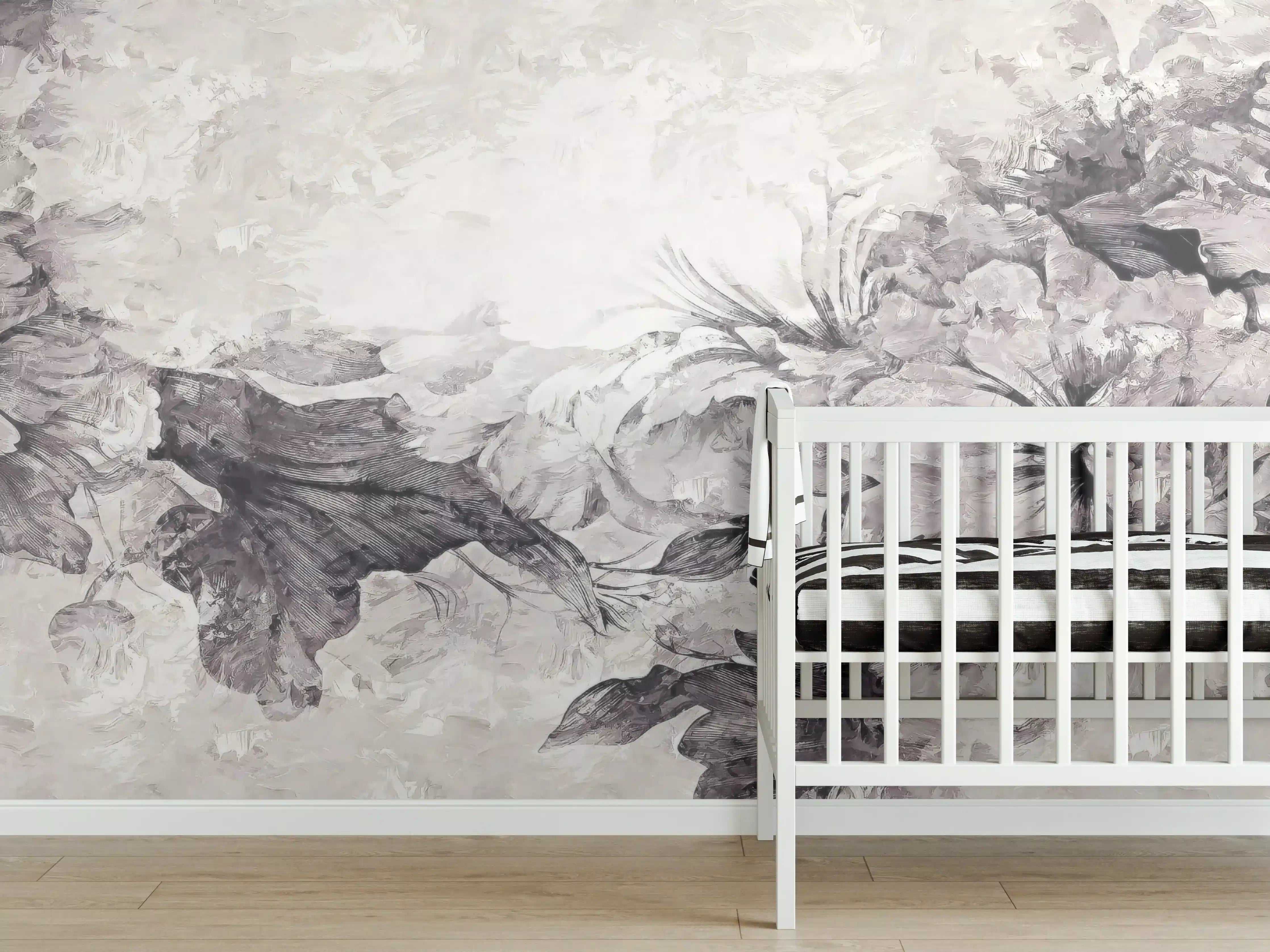 Babyzimmer Wandgestaltung - Floral Grau Abstrakte Textur