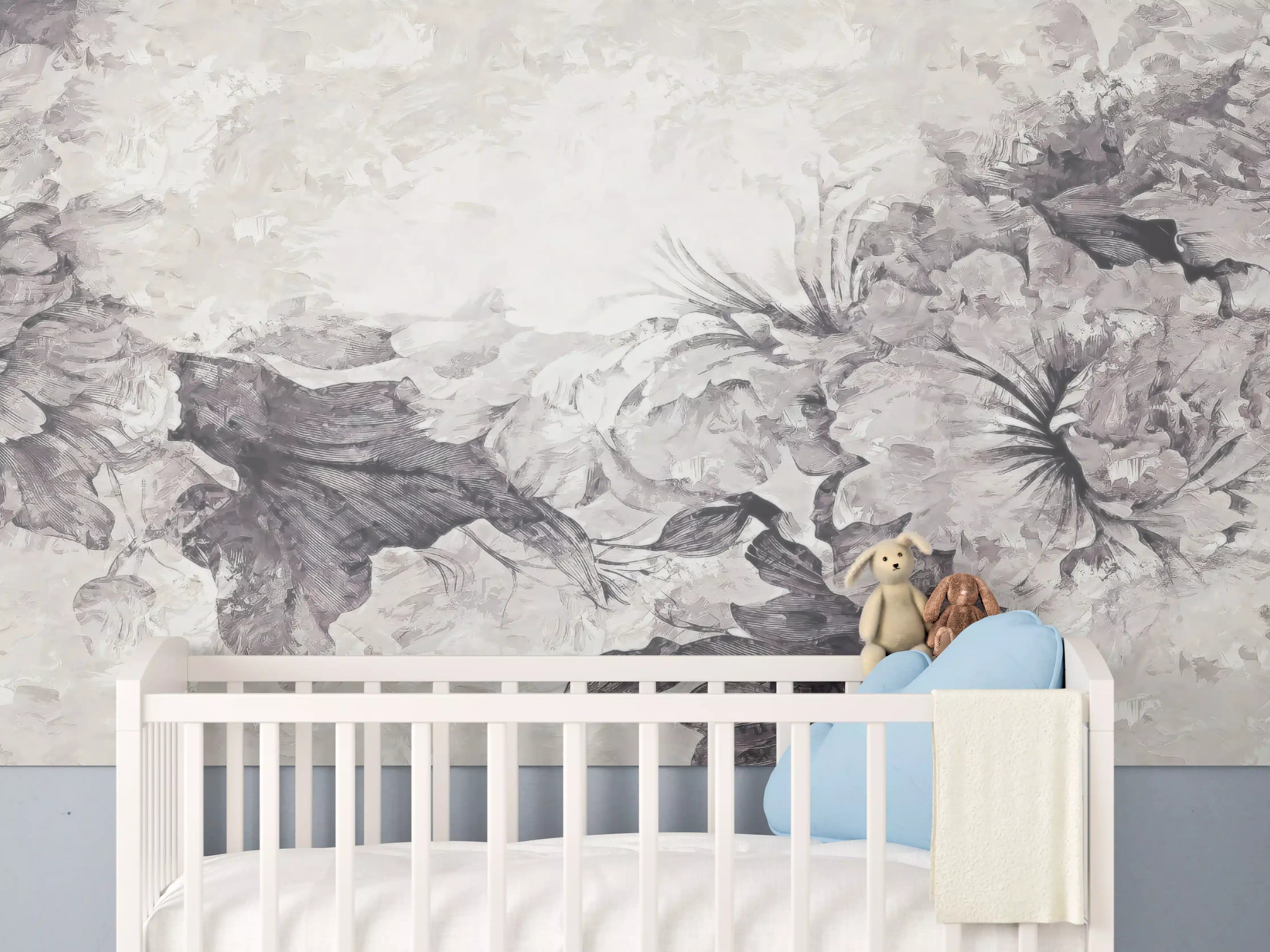 Babyzimmer Wandgestaltung - Floral Grau Abstrakte Textur
