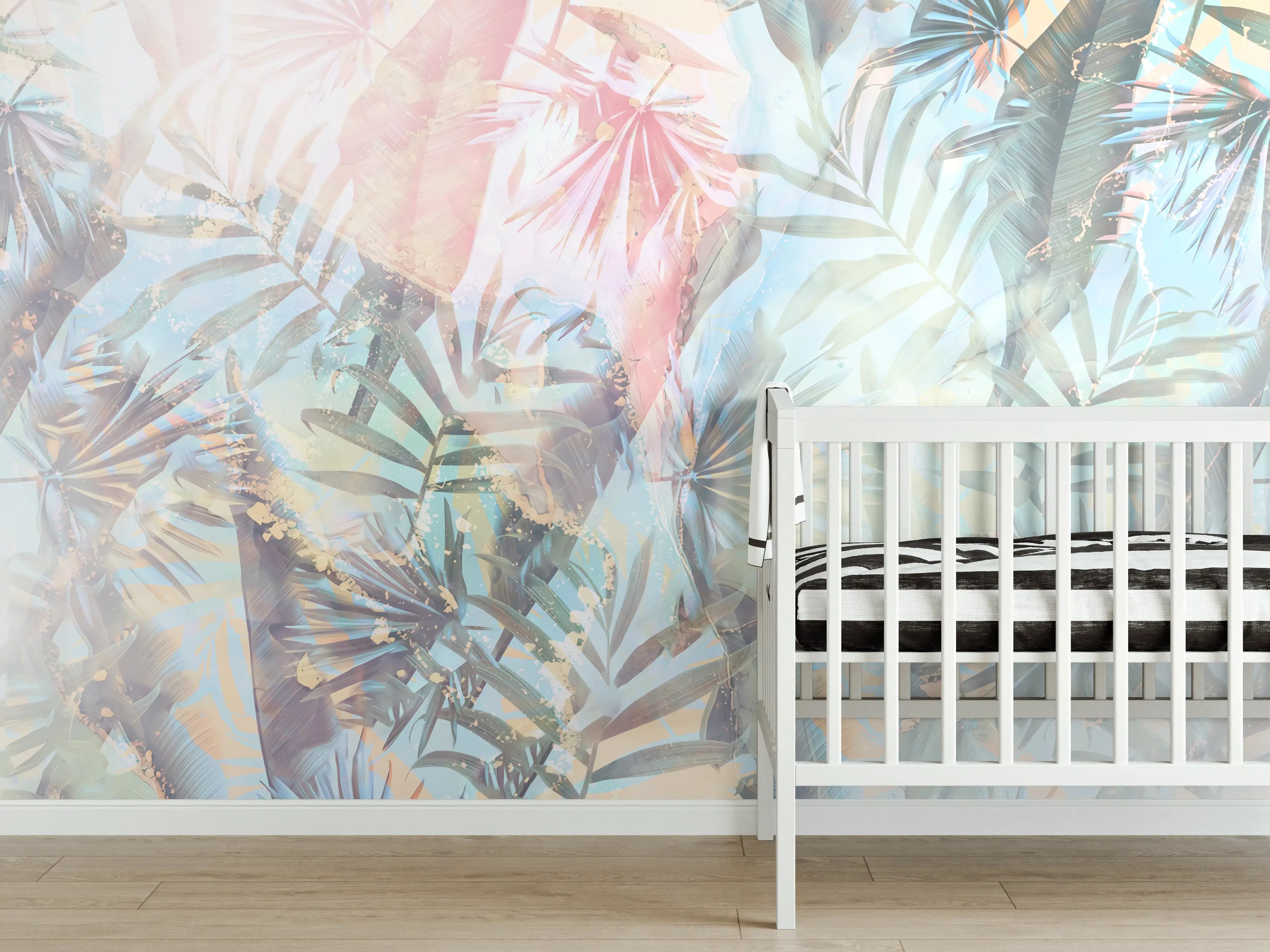 Babyzimmer Wandgestaltung - Florale Darstellung - Pastell