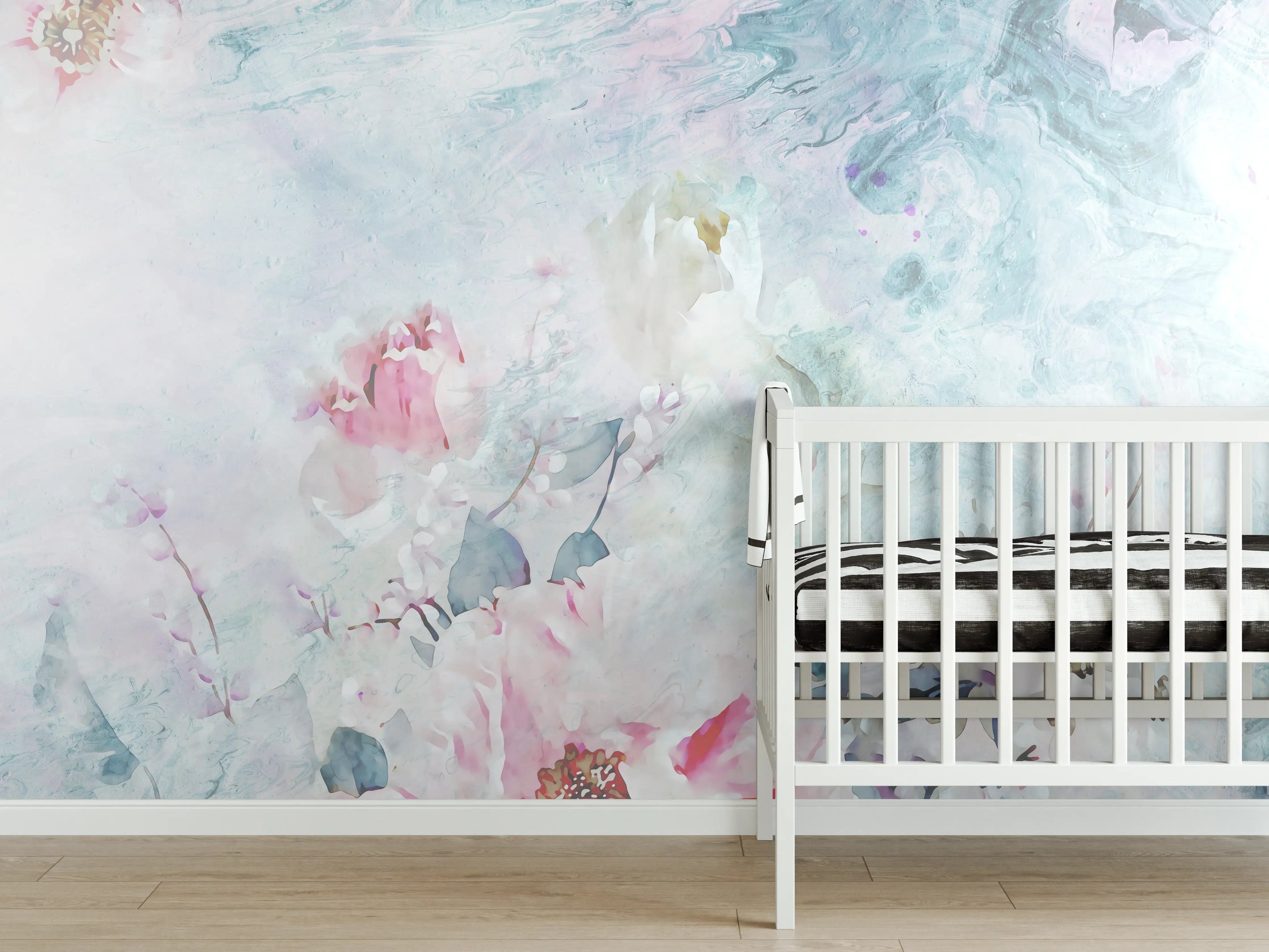 Babyzimmer Wandgestaltung - Florale Kunst - Blumen Portrait