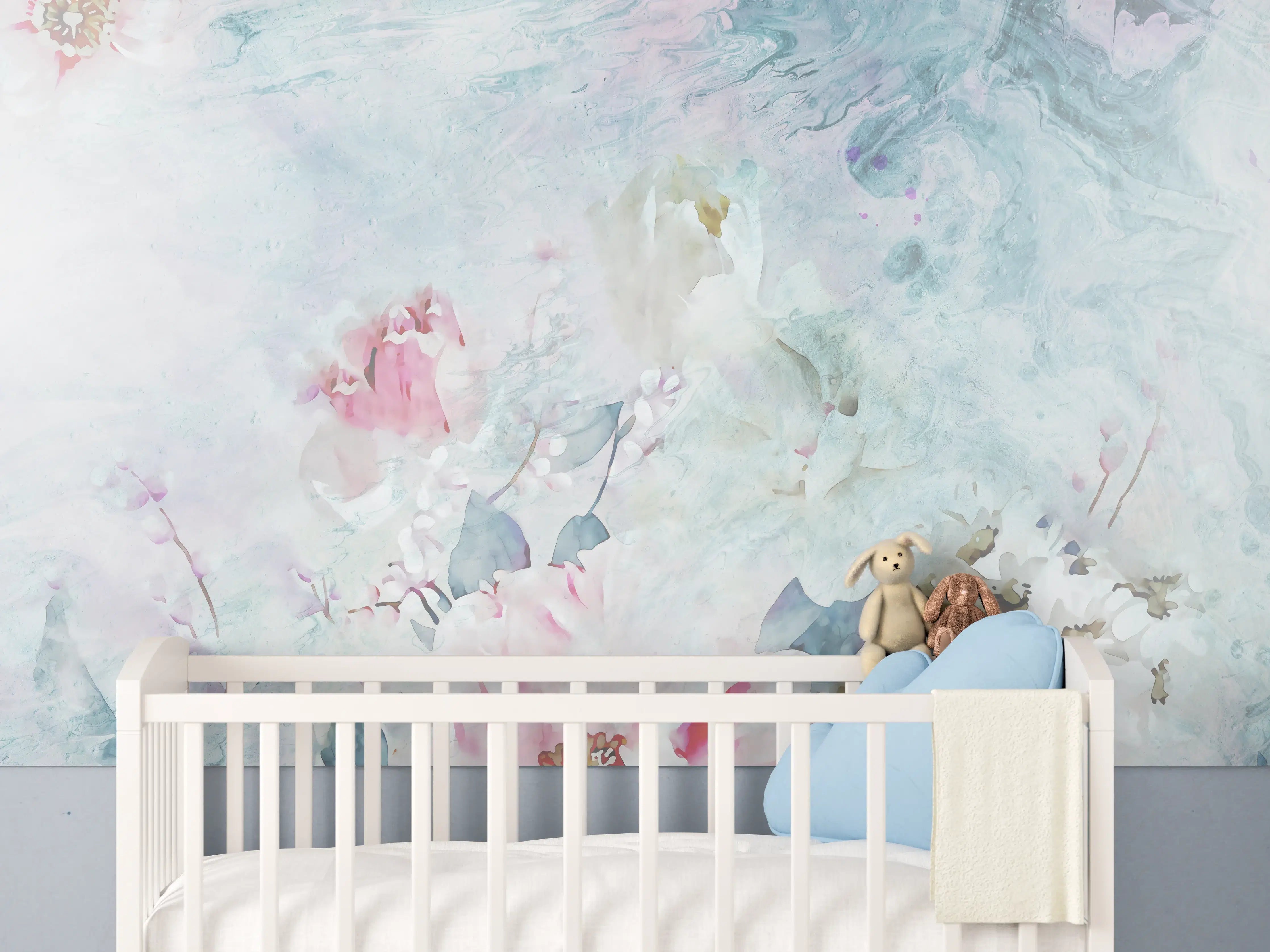 Babyzimmer Wandgestaltung - Florale Kunst - Blumen Portrait