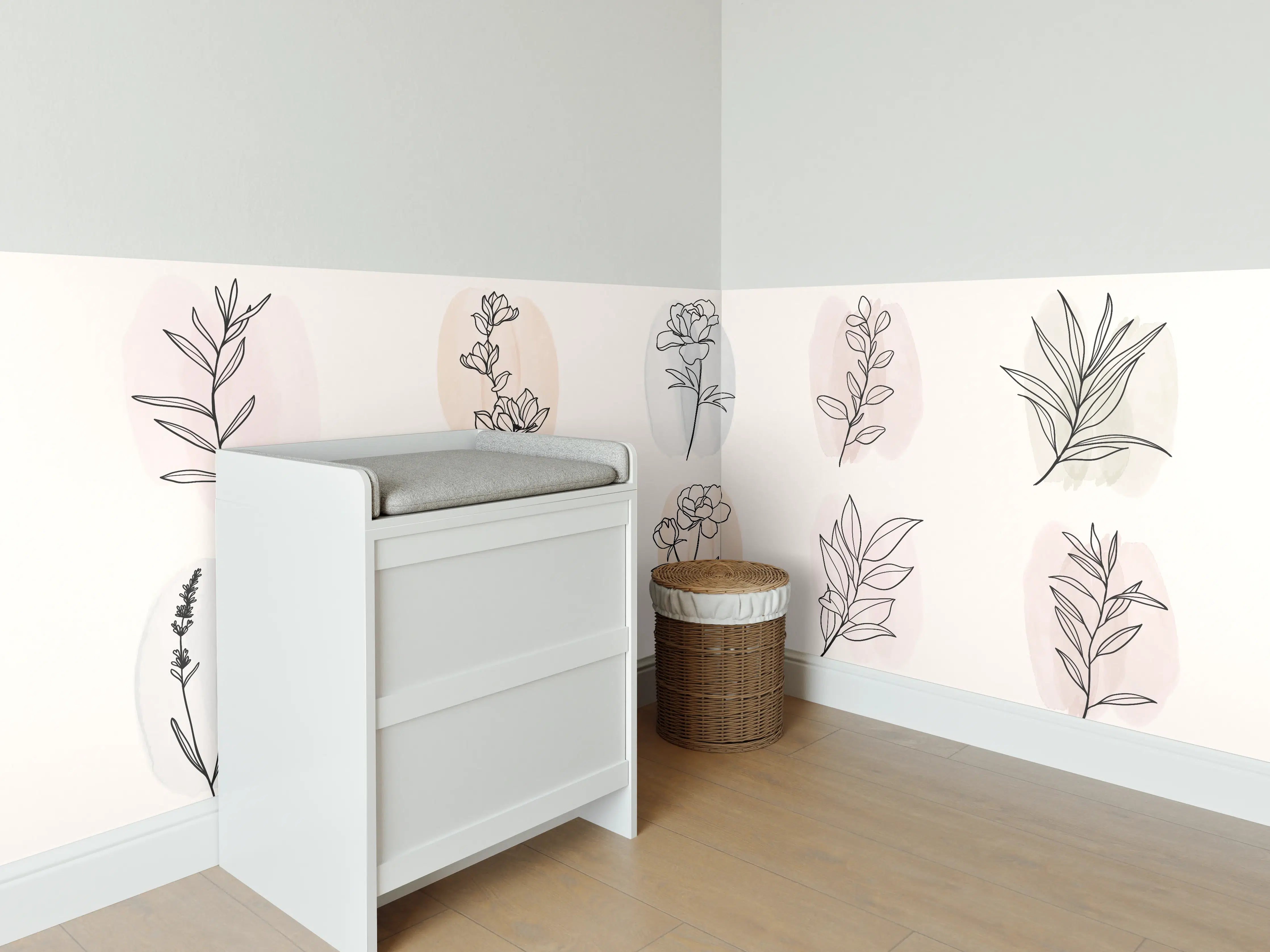 Babyzimmer Wandgestaltung - Florale Lineart Zeichnung Kollektion