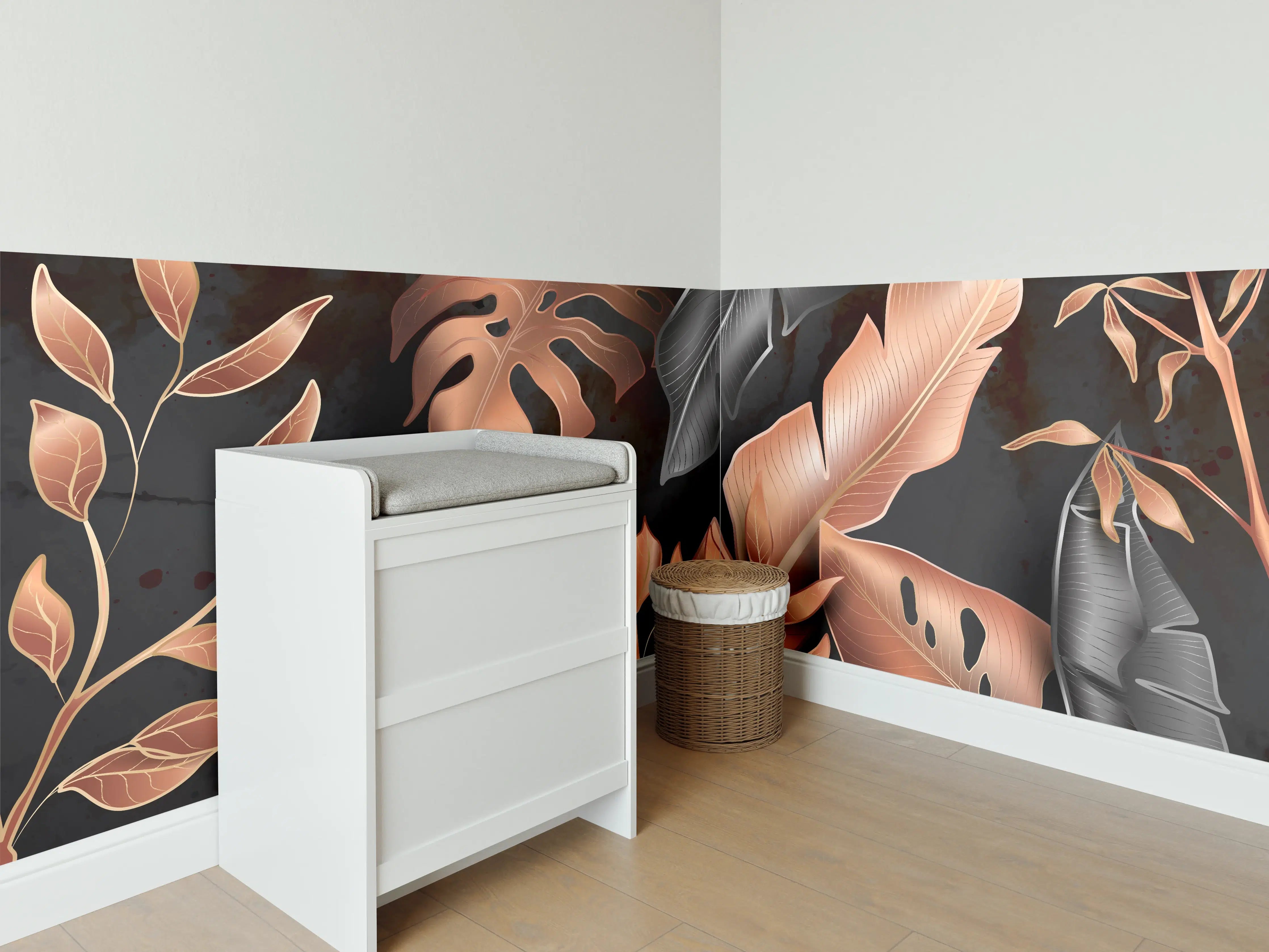 Babyzimmer Wandgestaltung - Florale Muster Schwarz Kupfer