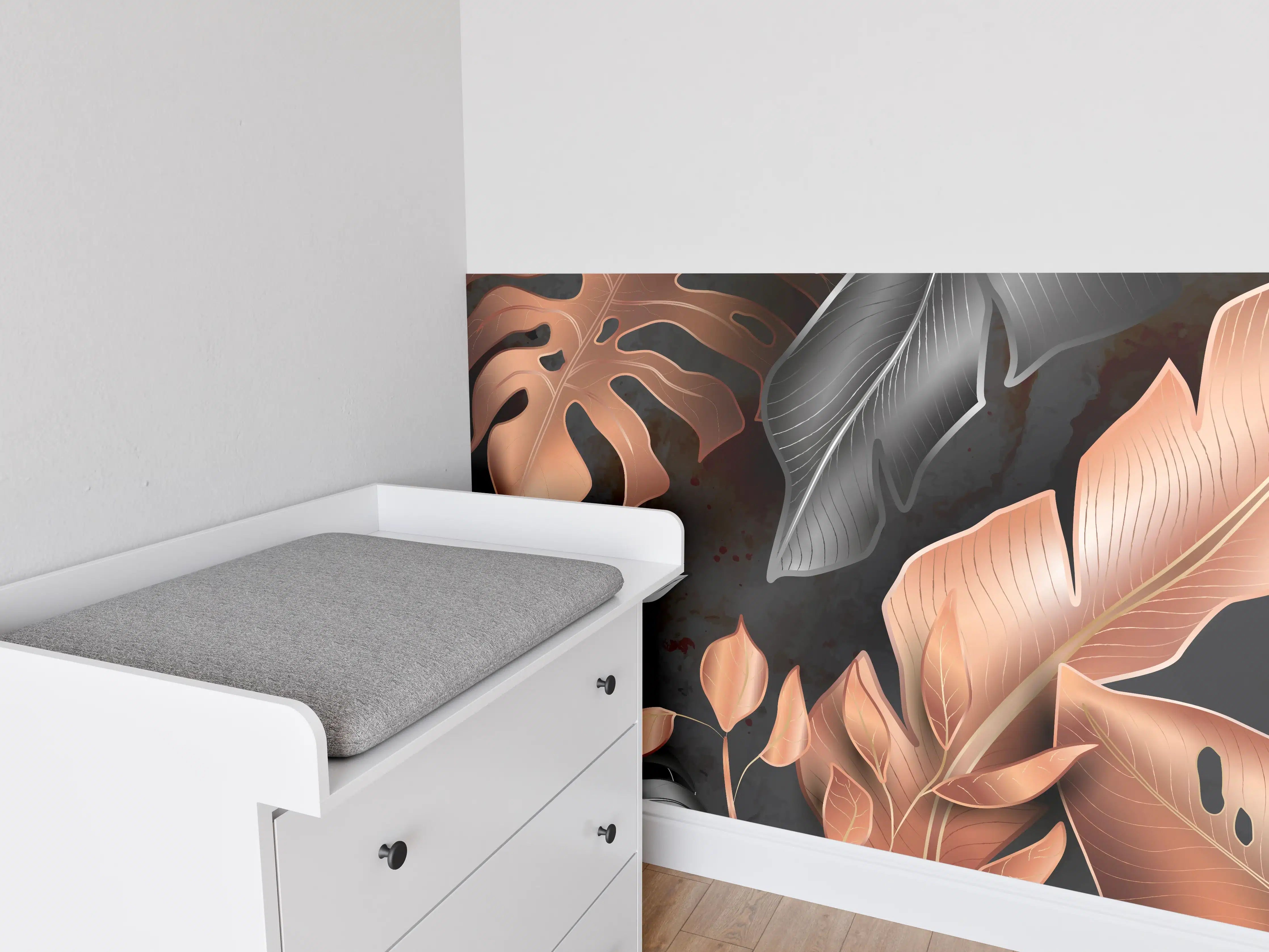 Babyzimmer Wandgestaltung - Florale Muster Schwarz Kupfer