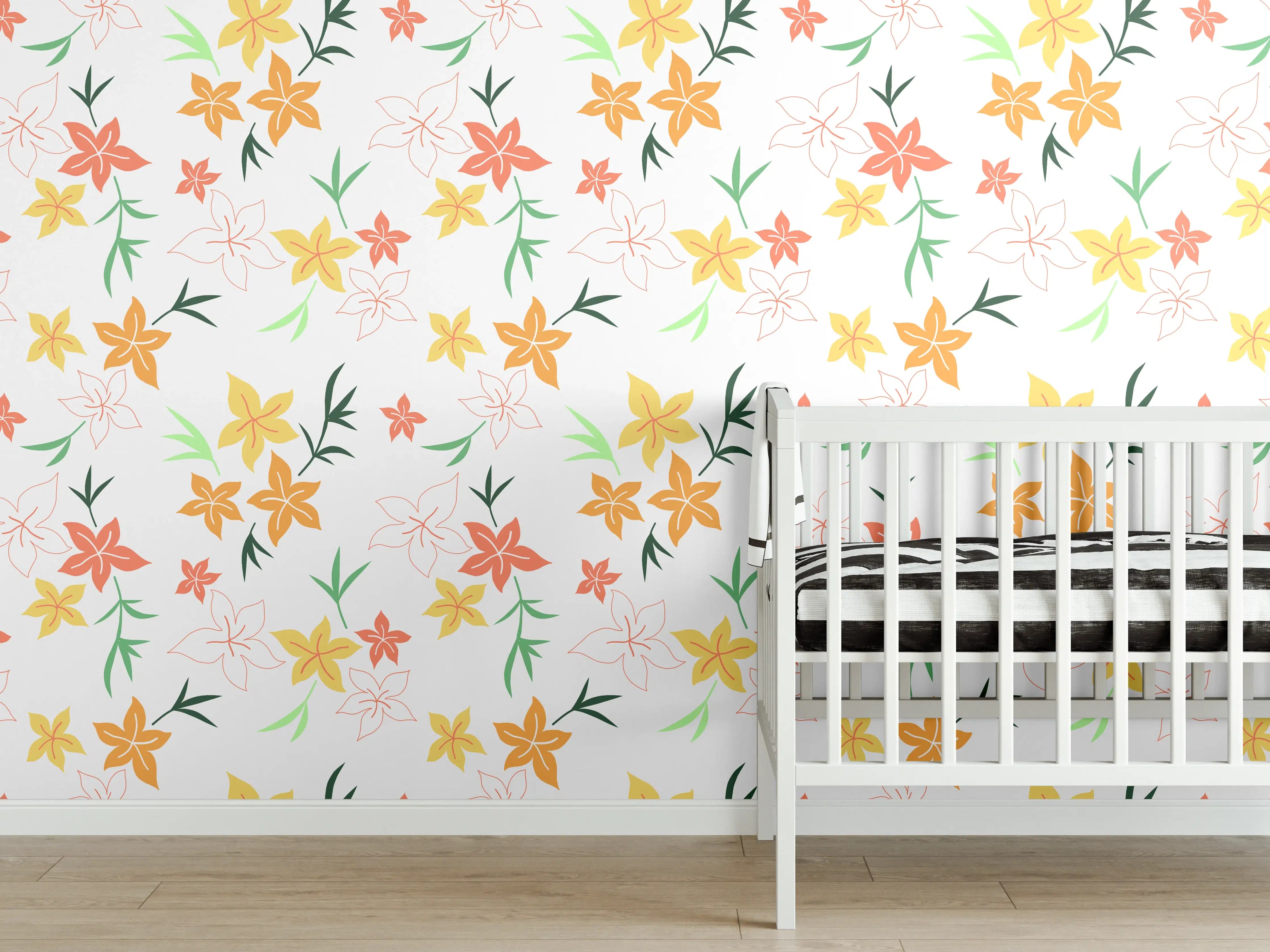Babyzimmer Wandgestaltung - Florale Muster in Pastellfarben