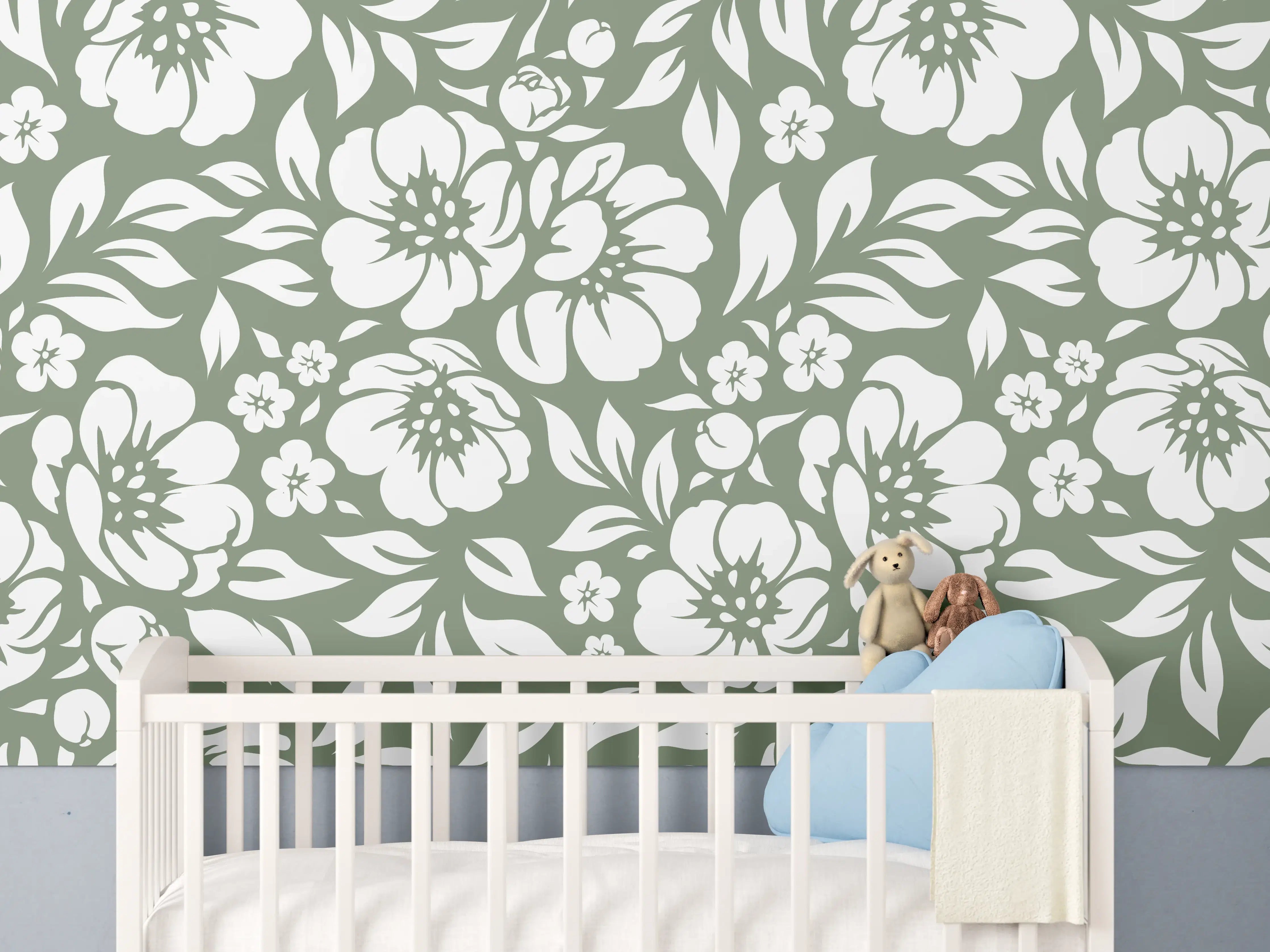Babyzimmer Wandgestaltung - Florale Oliven-Design-Textur