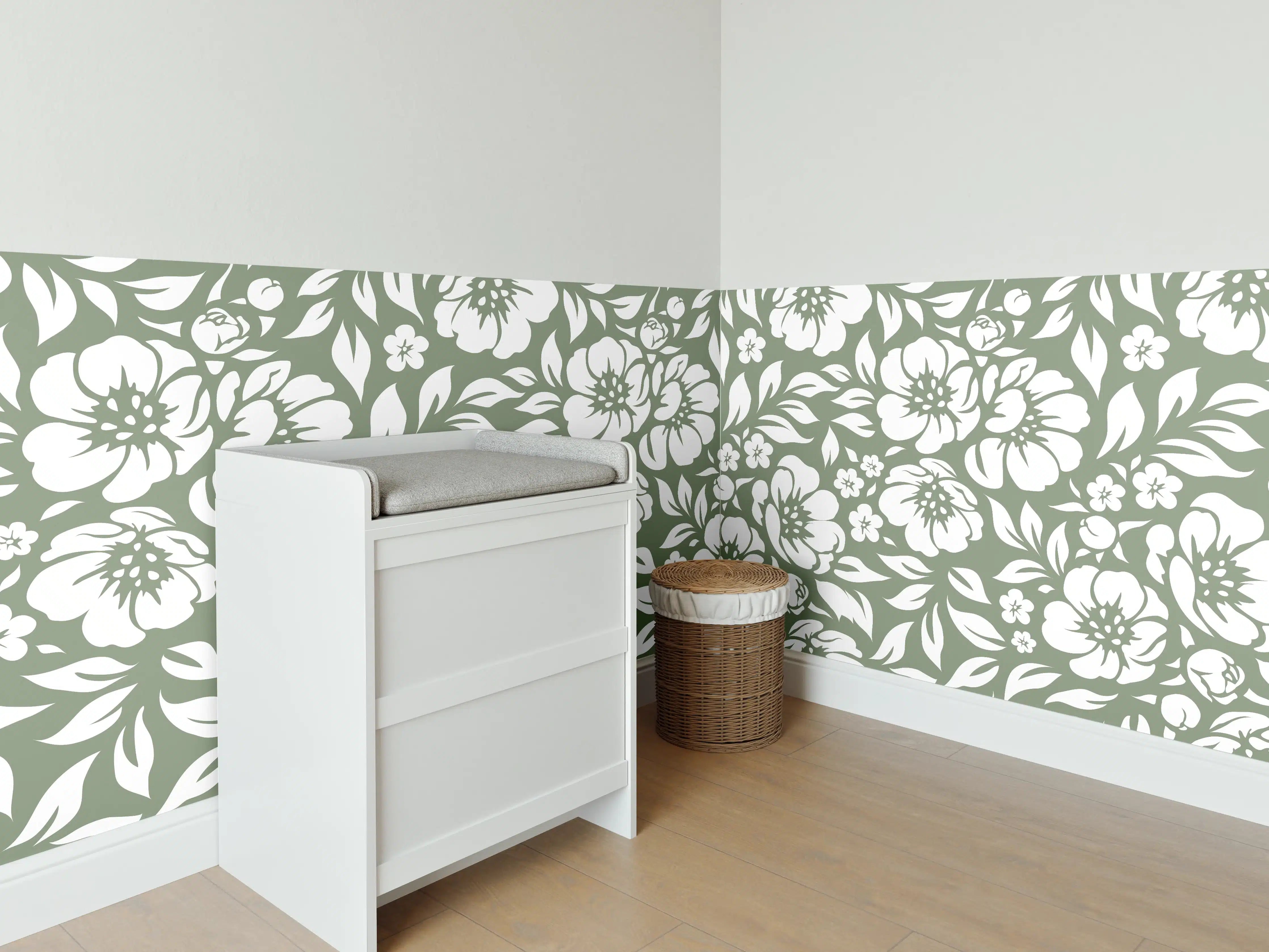 Babyzimmer Wandgestaltung - Florale Oliven-Design-Textur