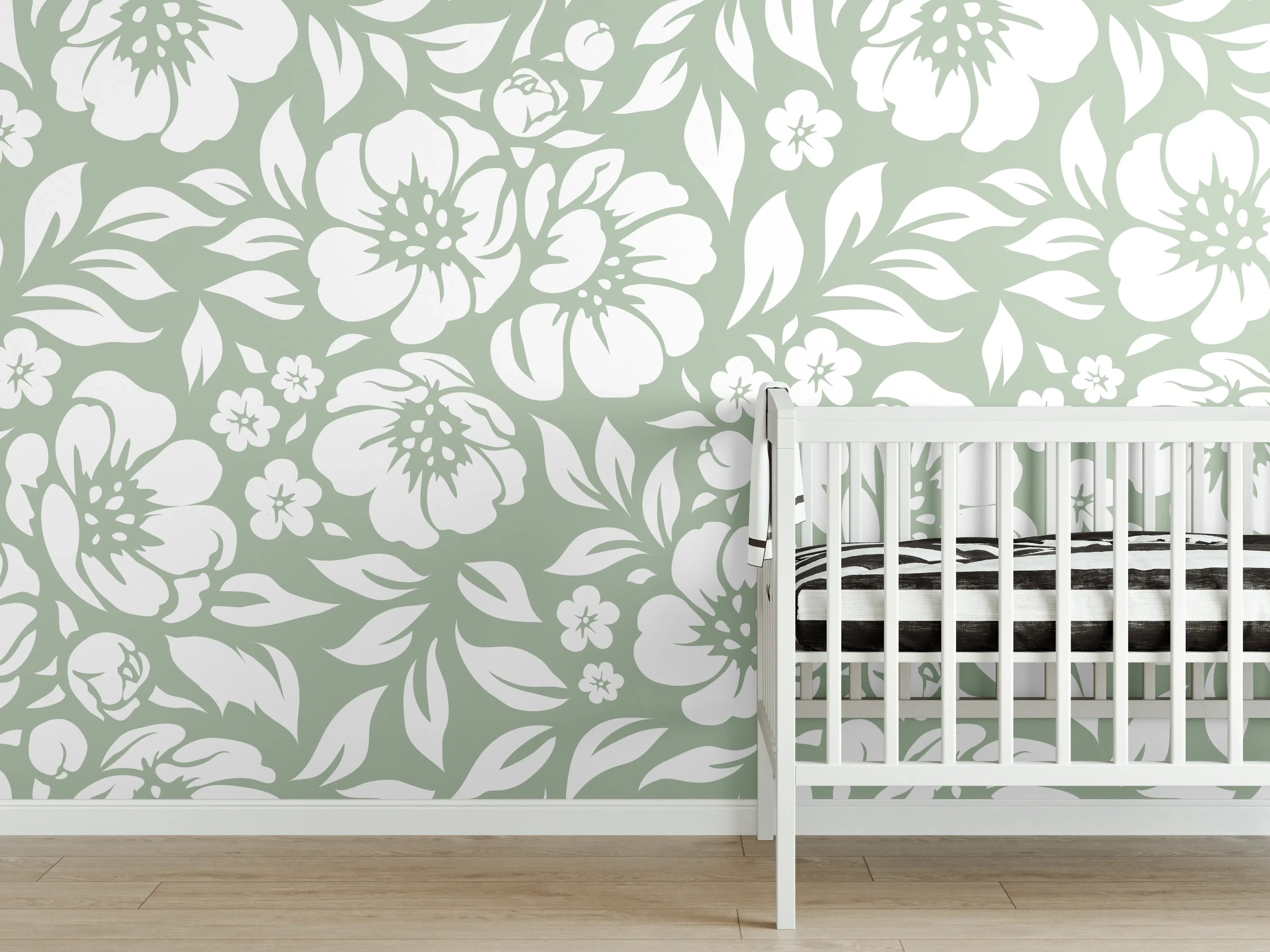 Babyzimmer Wandgestaltung - Florale Salvia-Optik in zarten Grüntönen