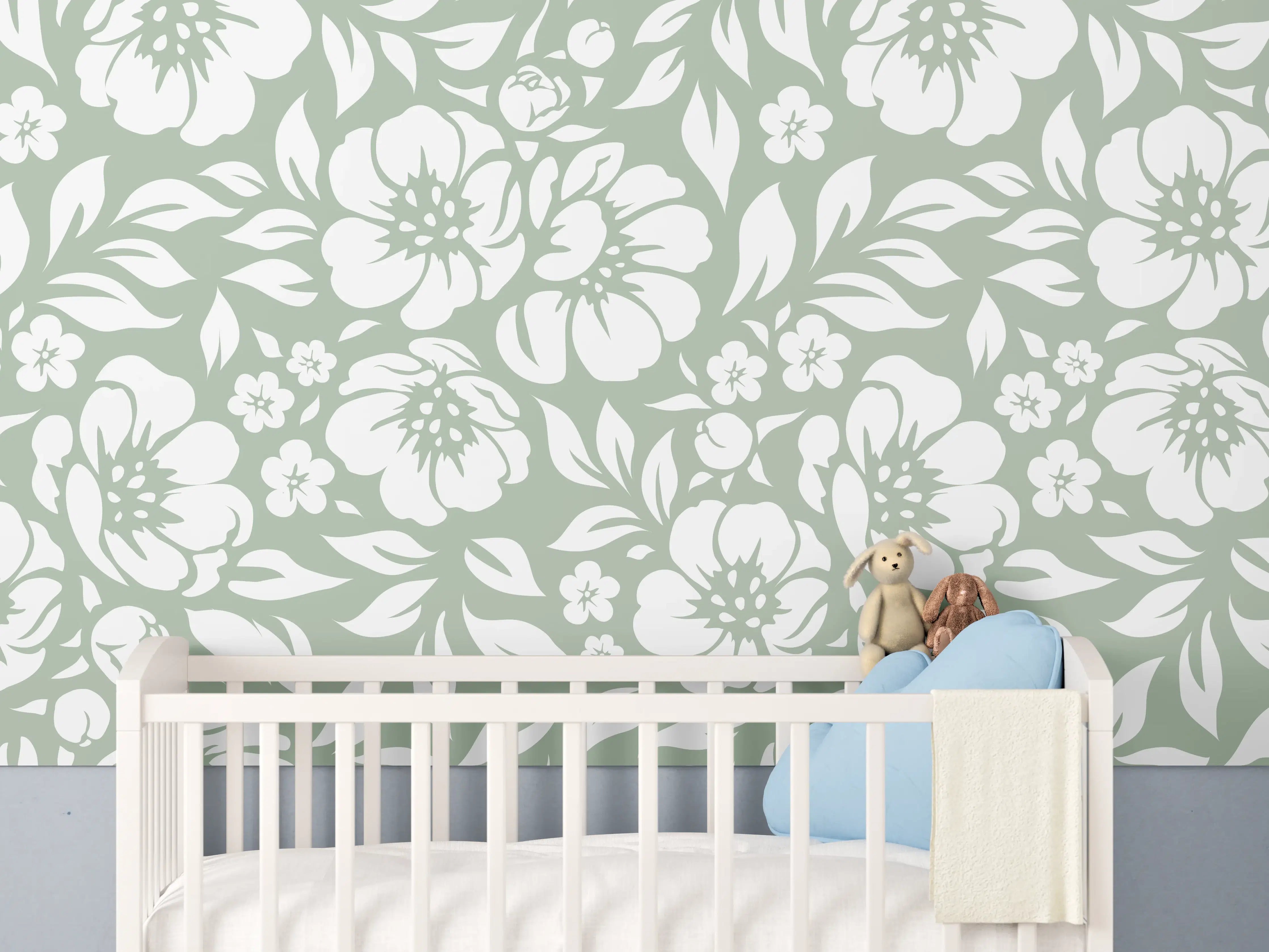 Babyzimmer Wandgestaltung - Florale Salvia-Optik in zarten Grüntönen