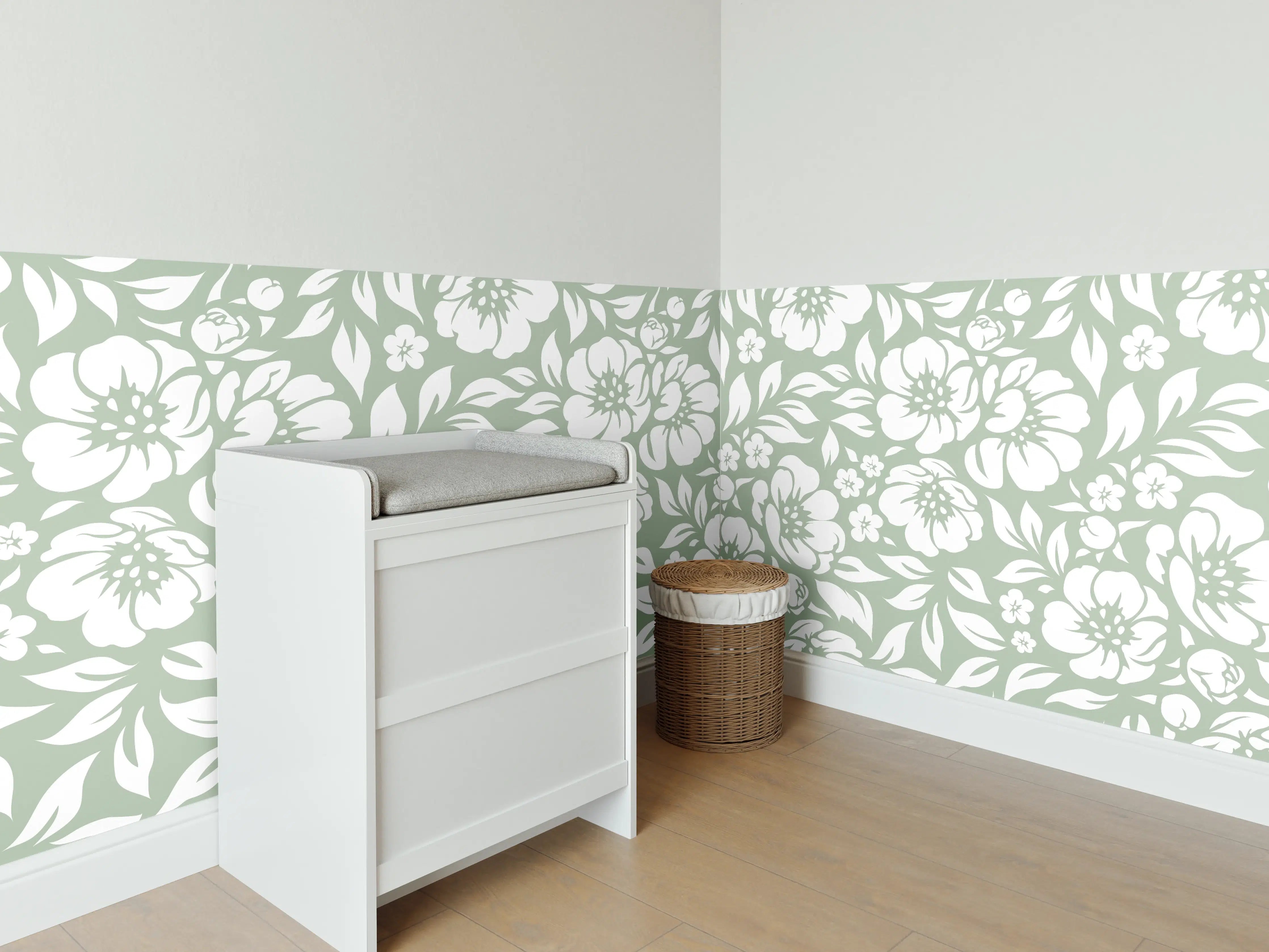Babyzimmer Wandgestaltung - Florale Salvia-Optik in zarten Grüntönen