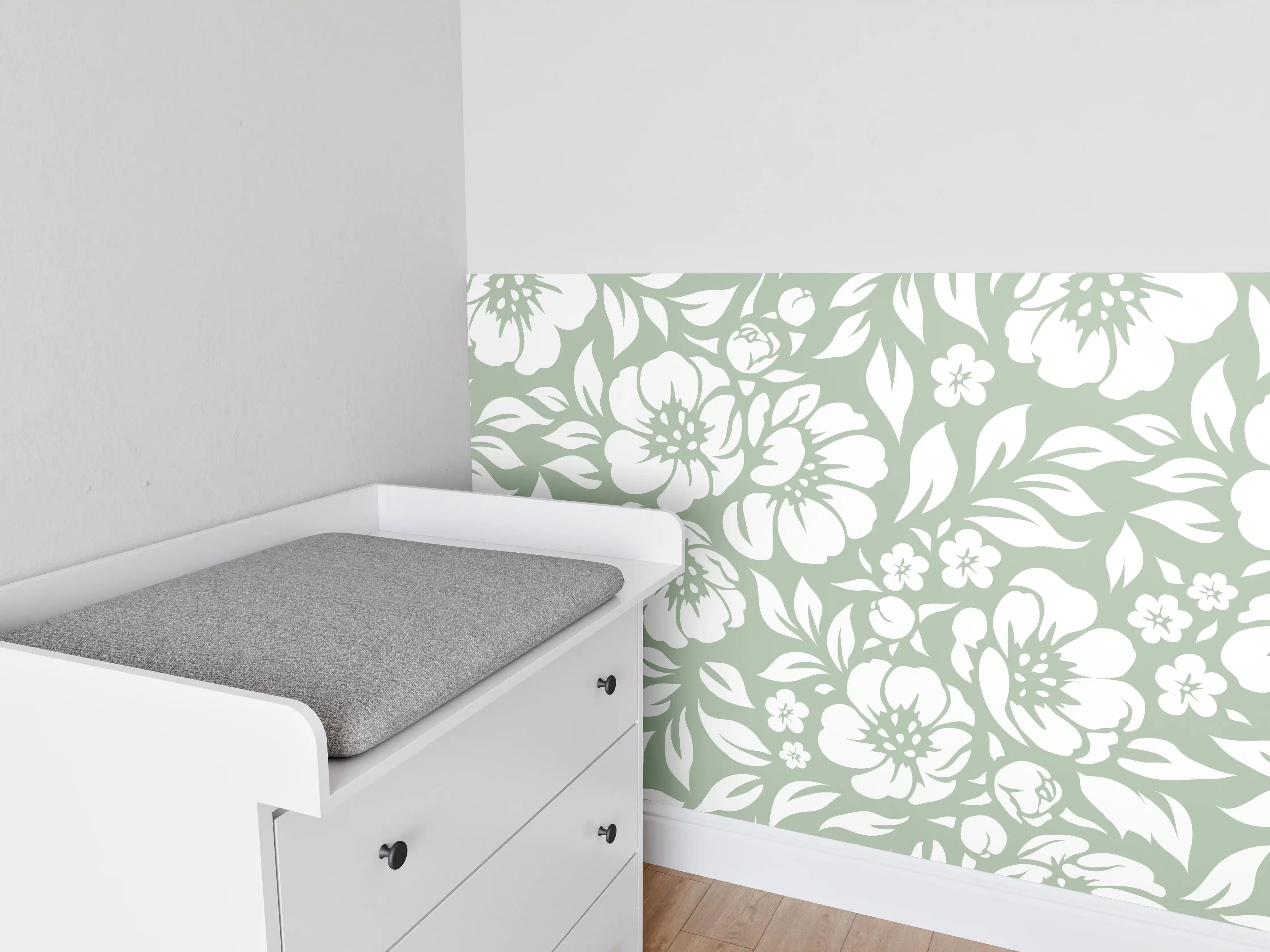 Babyzimmer Wandgestaltung - Florale Salvia-Optik in zarten Grüntönen