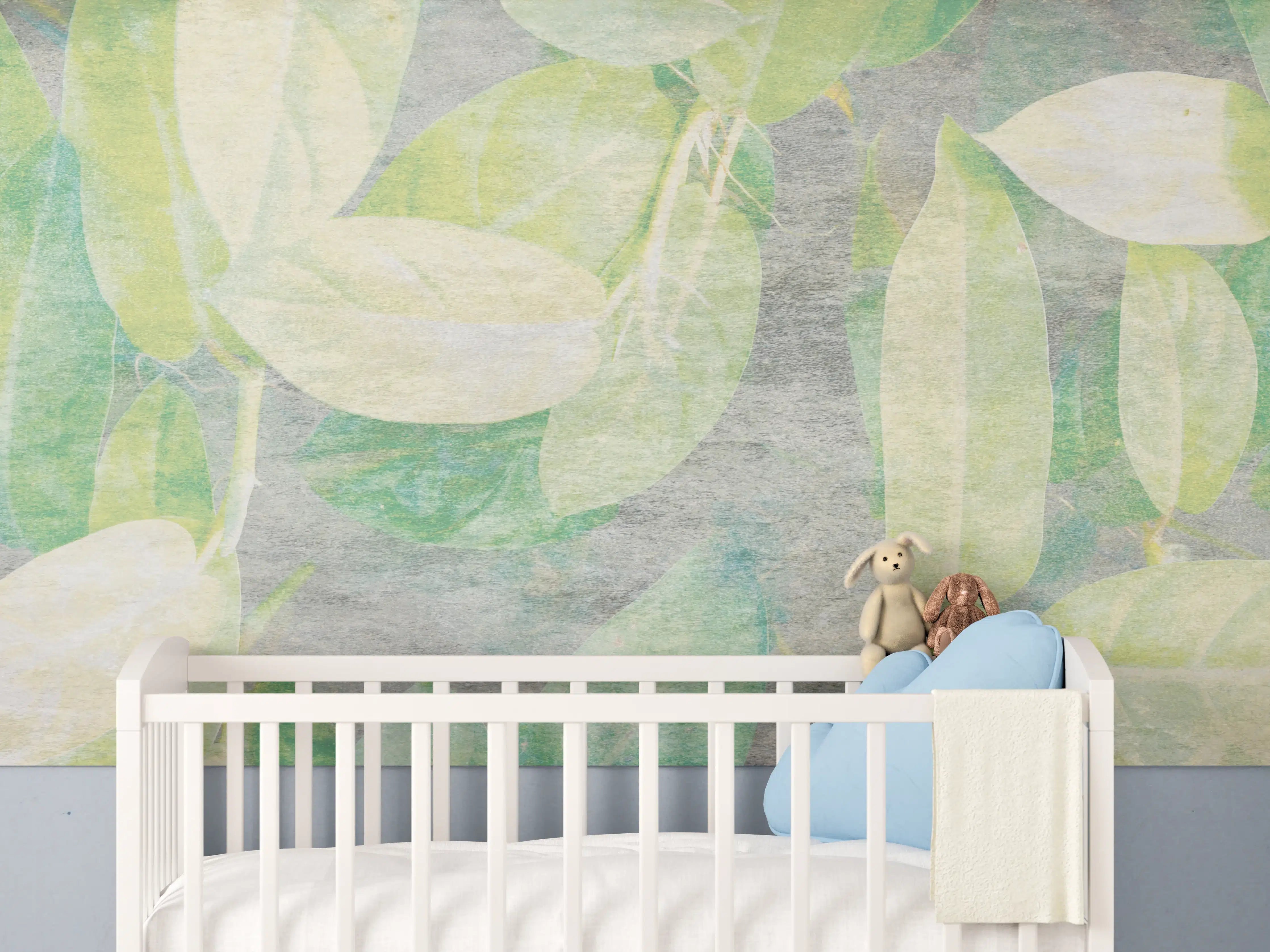 Babyzimmer Wandgestaltung - Florale Wand - Gräulich