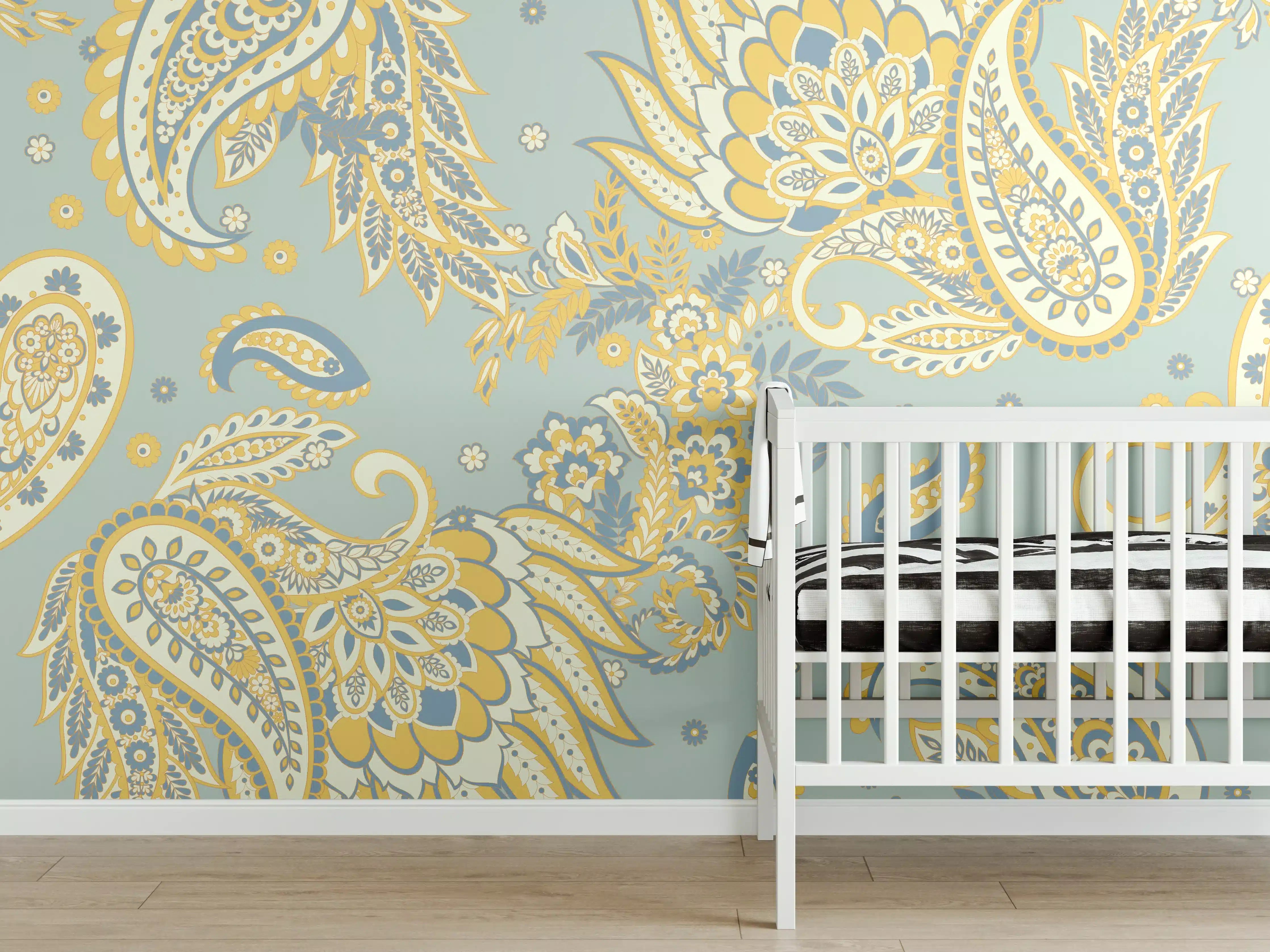 Babyzimmer Wandgestaltung - Floraler Stoffhintergrund