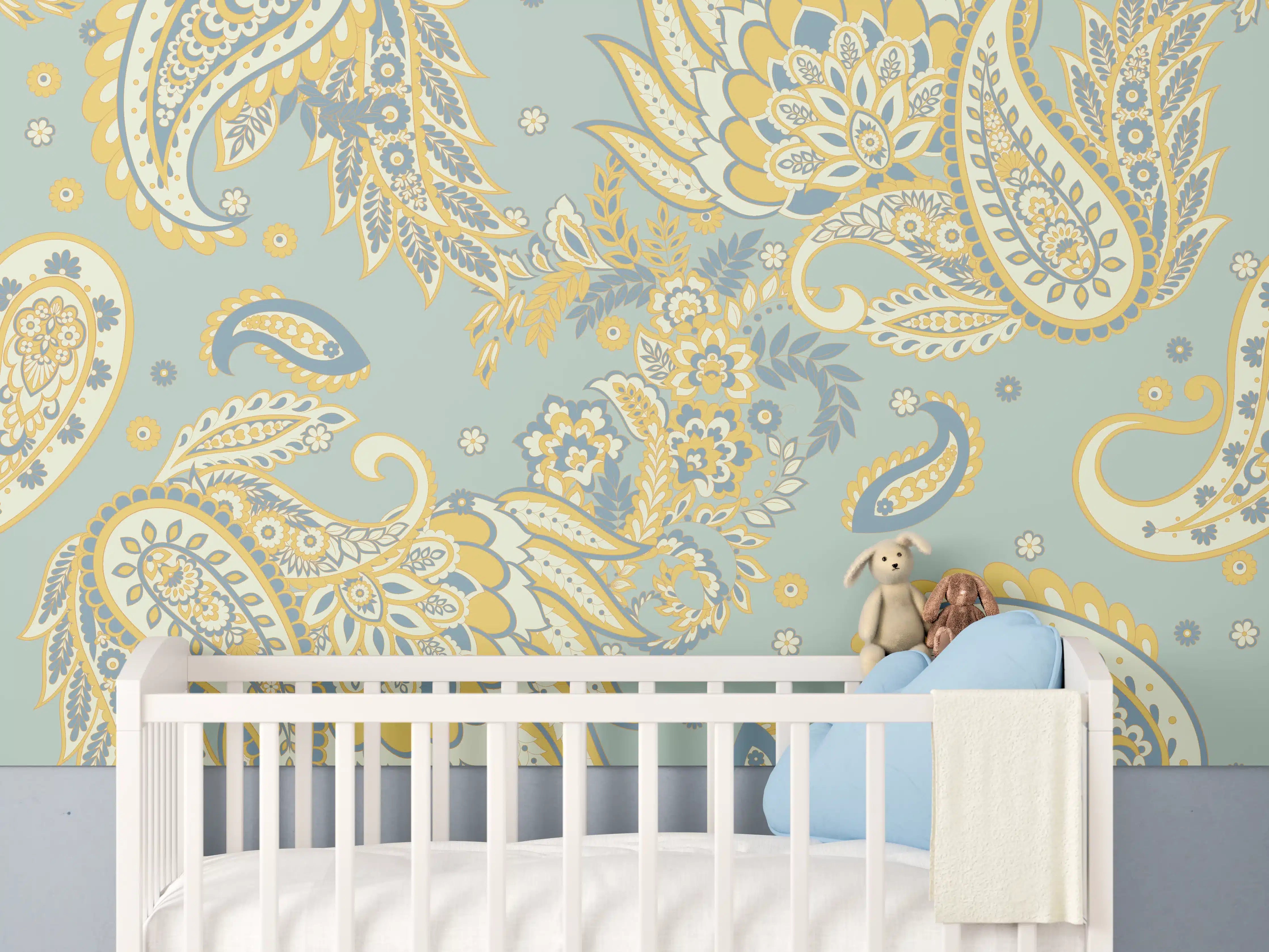 Babyzimmer Wandgestaltung - Floraler Stoffhintergrund
