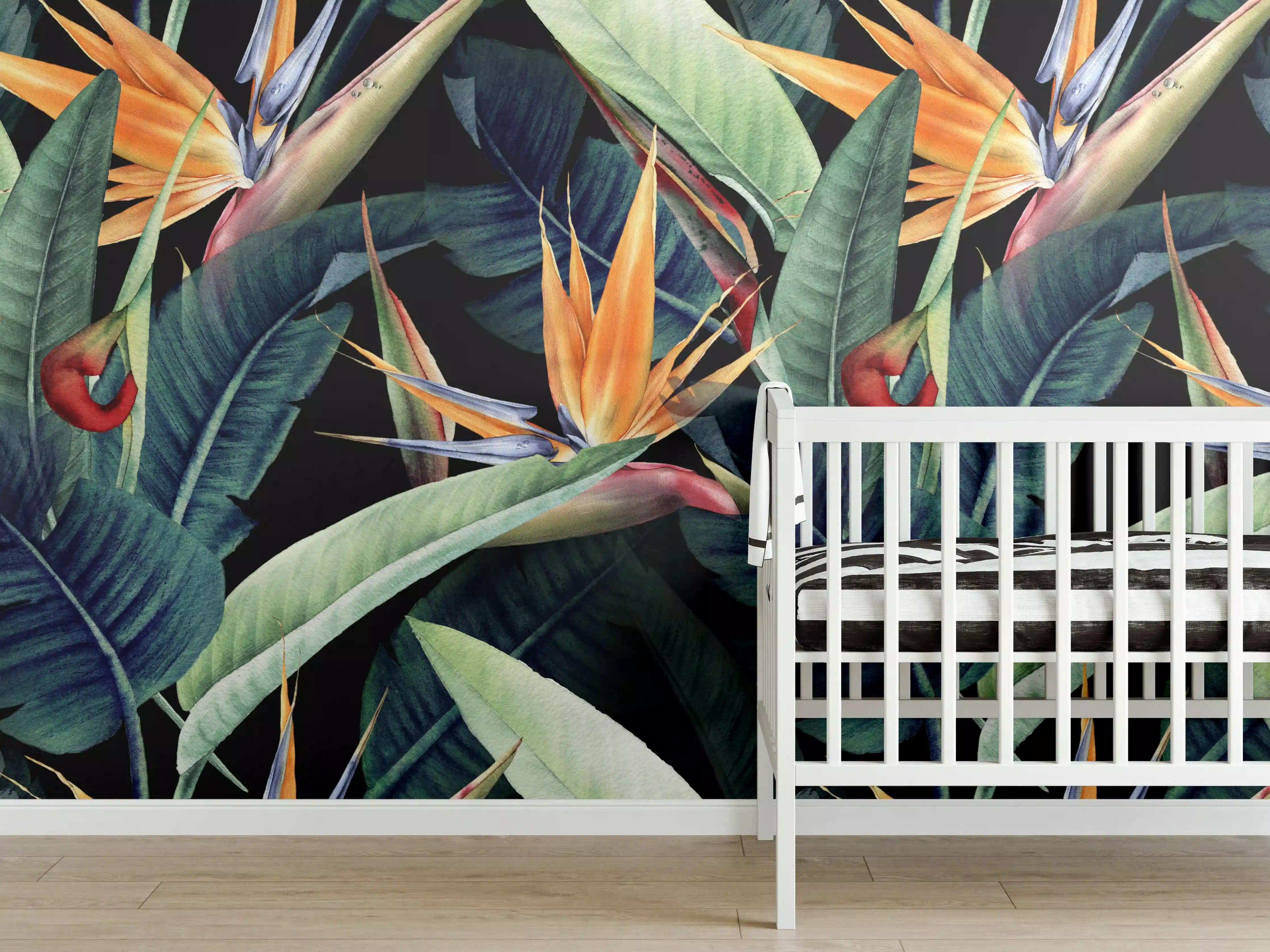 Babyzimmer Wandgestaltung - Florales Blätter Muster