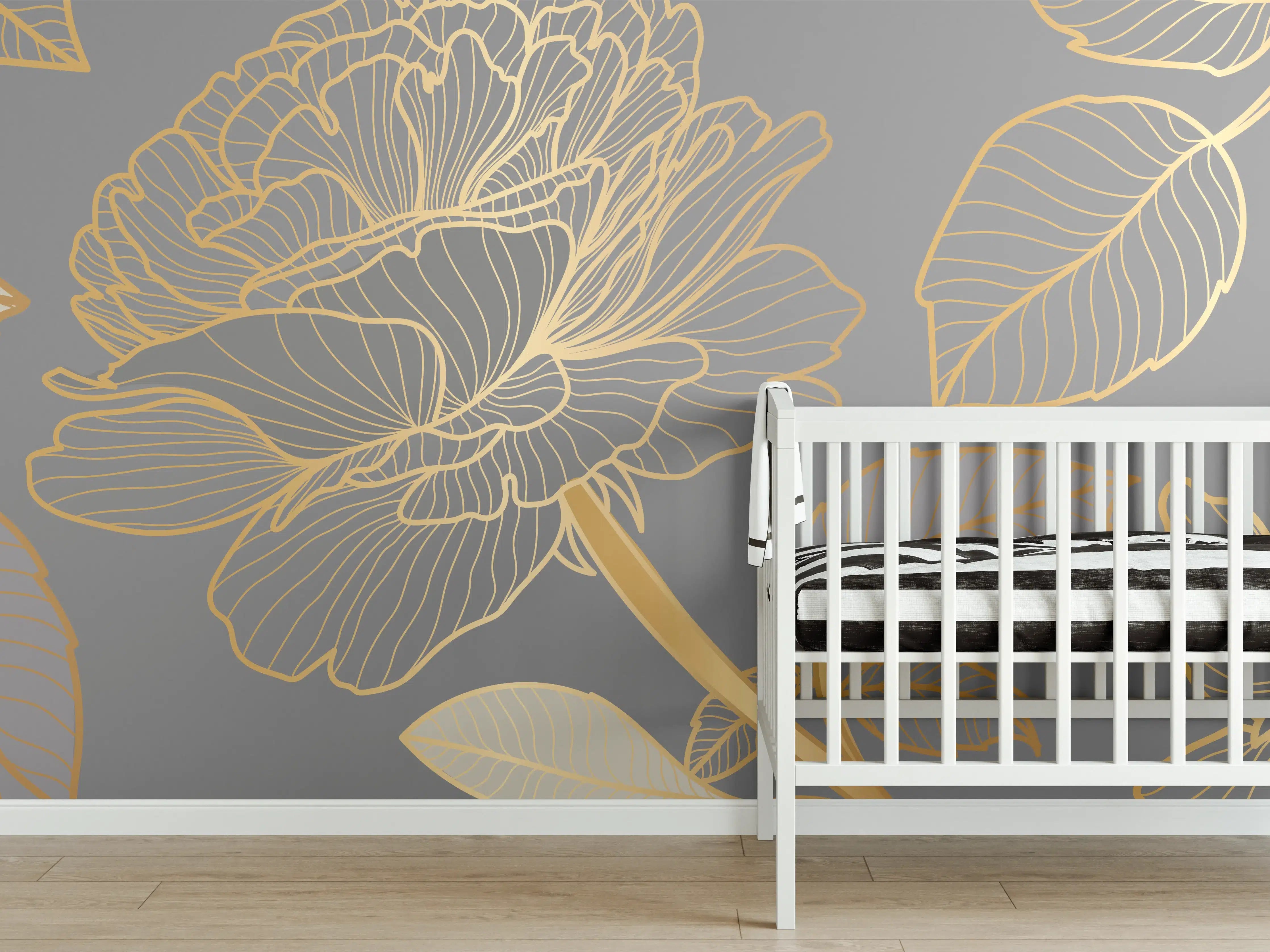 Babyzimmer Wandgestaltung - Florales Gold-Muster Design