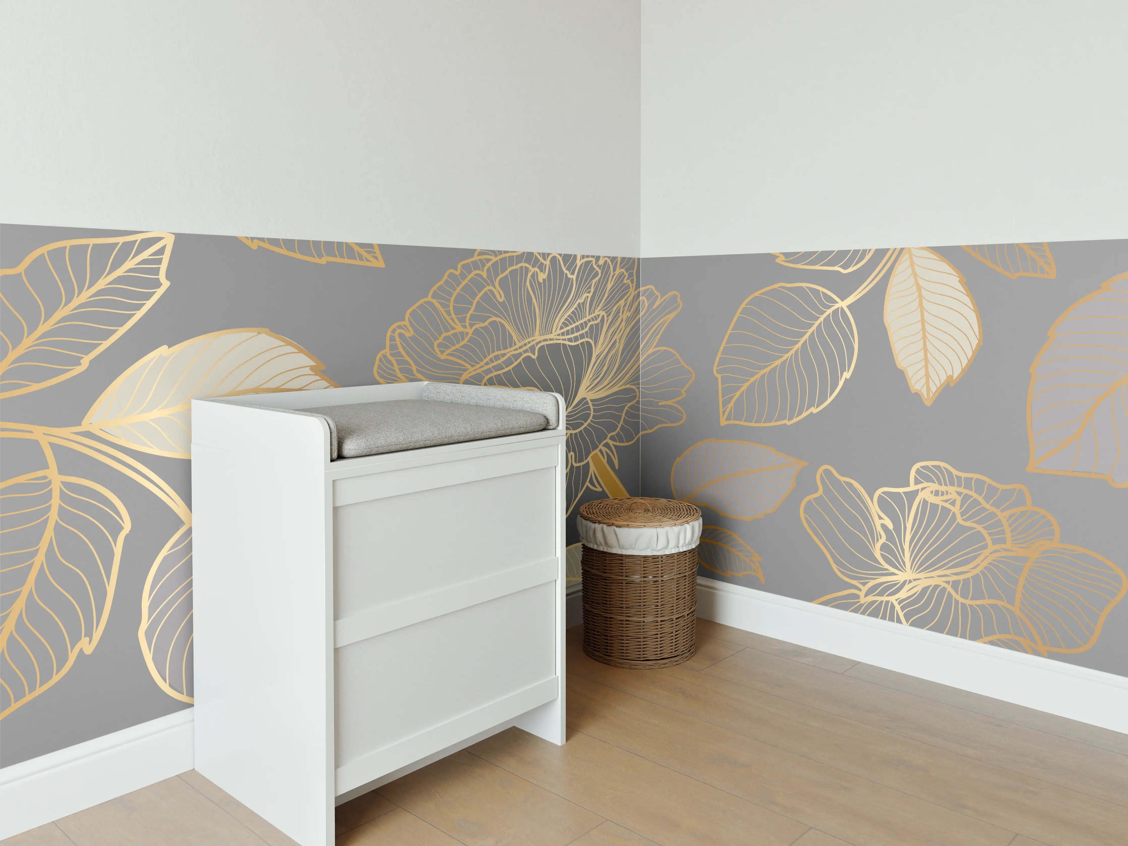 Babyzimmer Wandgestaltung - Florales Gold-Muster Design