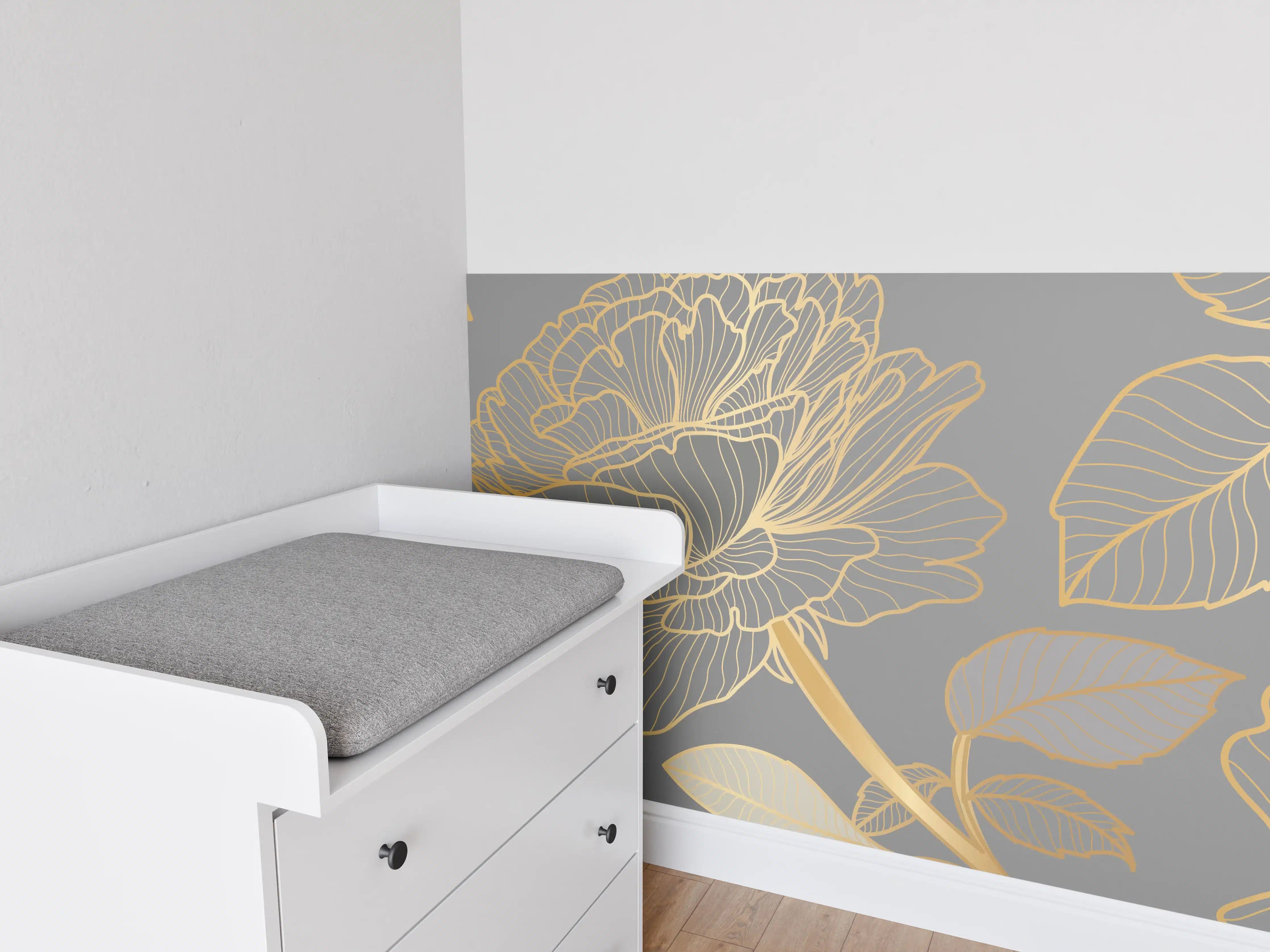 Babyzimmer Wandgestaltung - Florales Gold-Muster Design