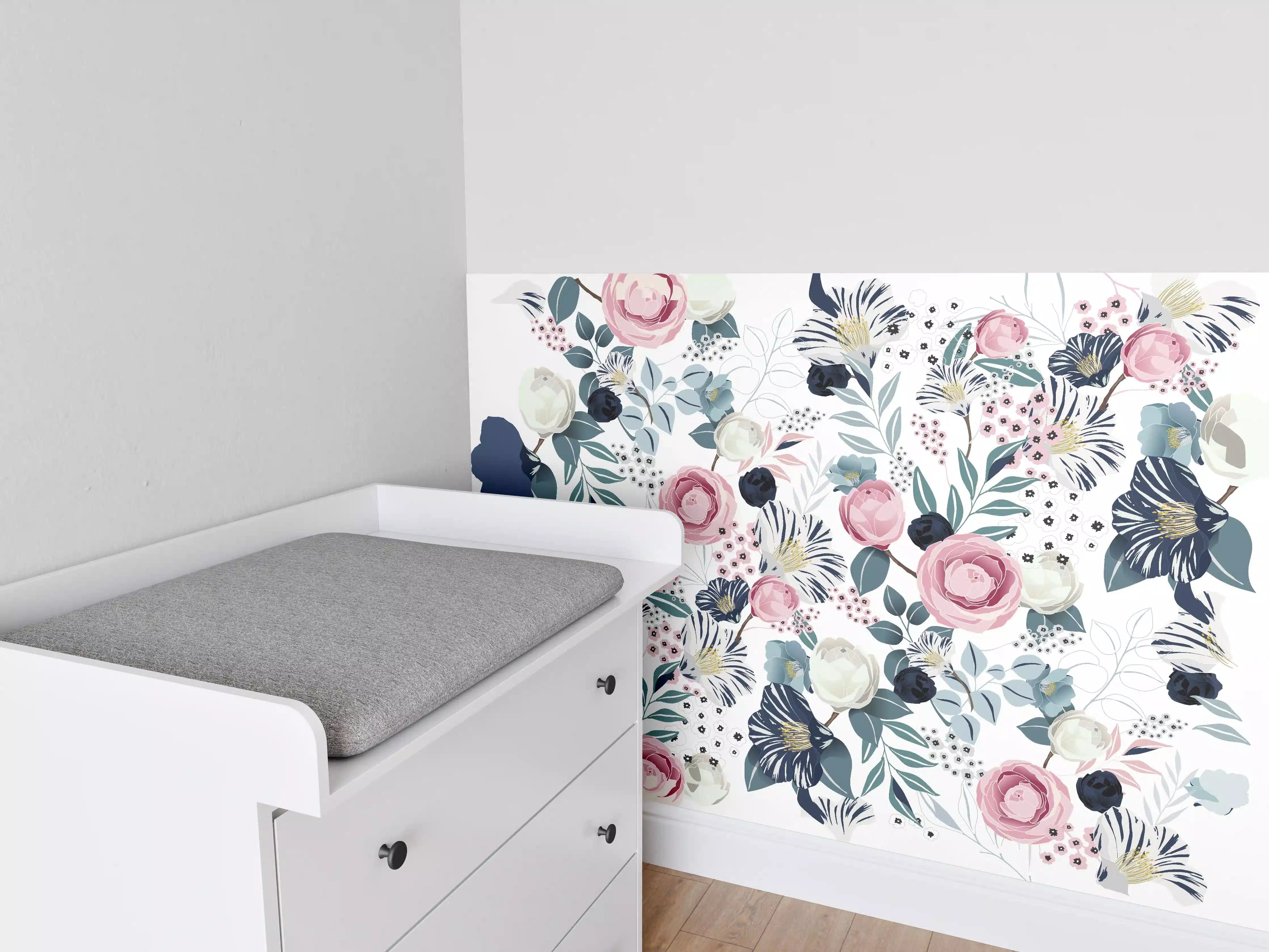 Babyzimmer Wandgestaltung - Florales Muster in Pastellfarben