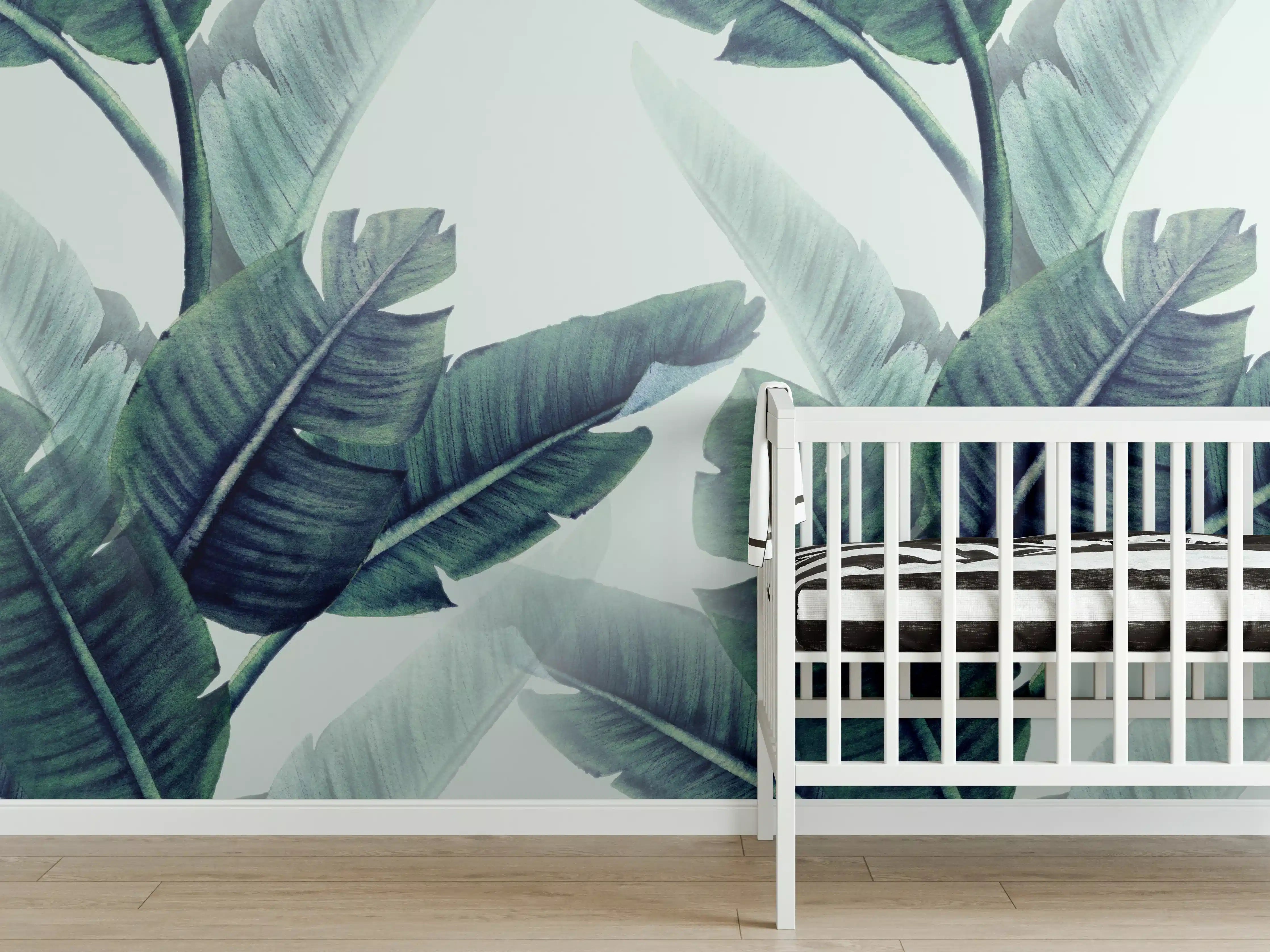 Babyzimmer Wandgestaltung - Florales Muster mit Blättern