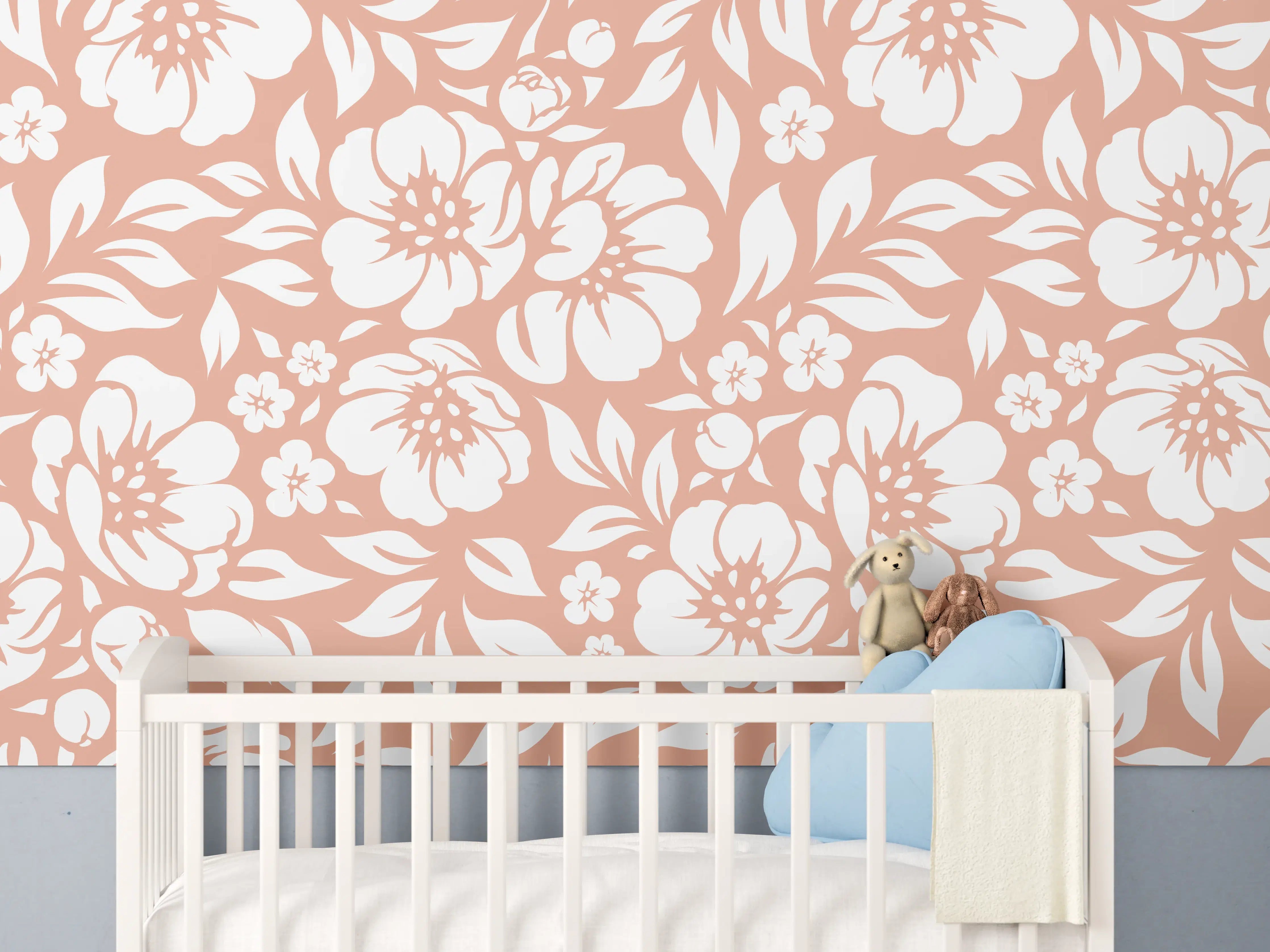 Babyzimmer Wandgestaltung - Florales Salmone-Muster