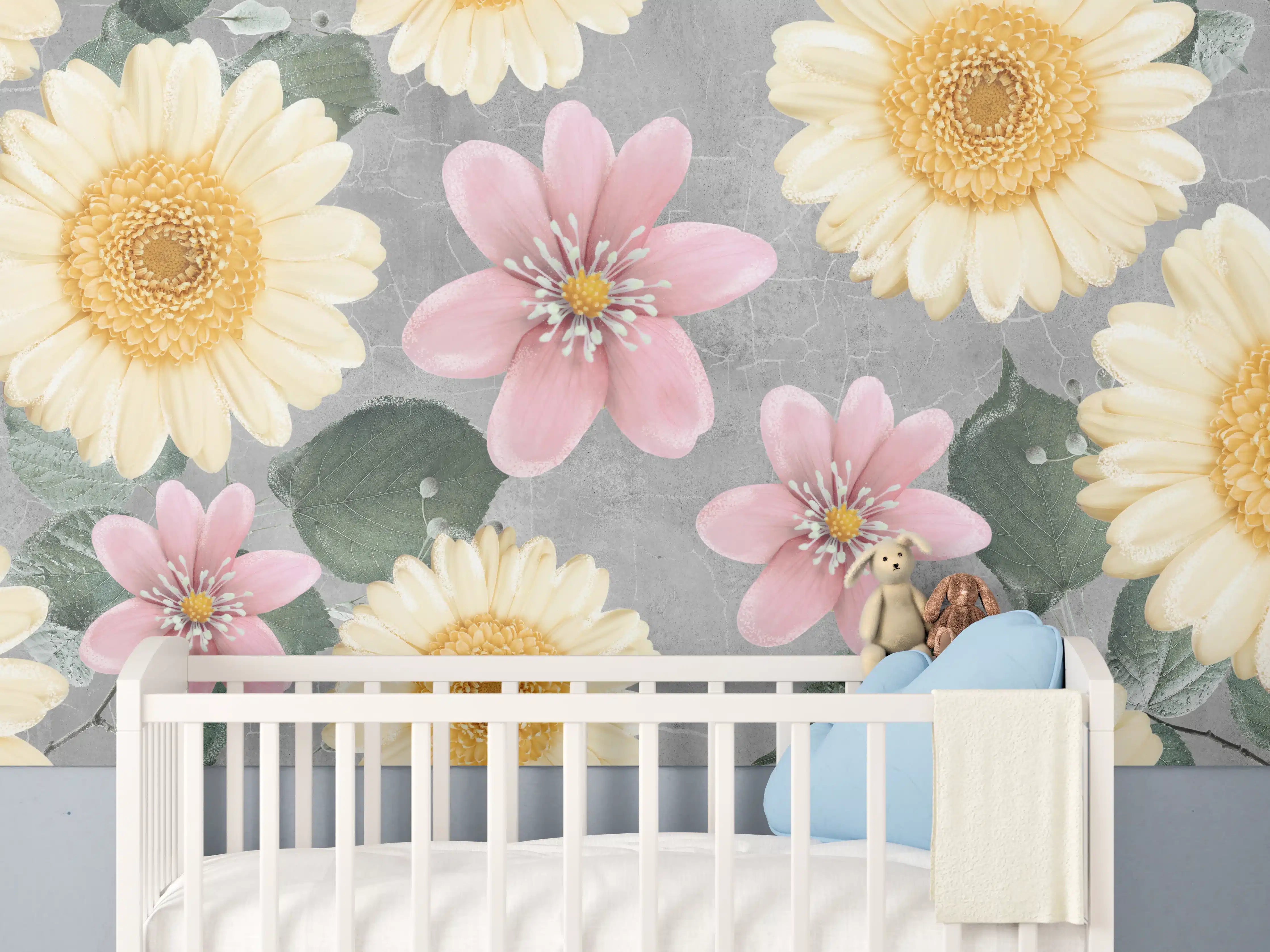 Babyzimmer Wandgestaltung - Florales Wandmuster - Zeichnung