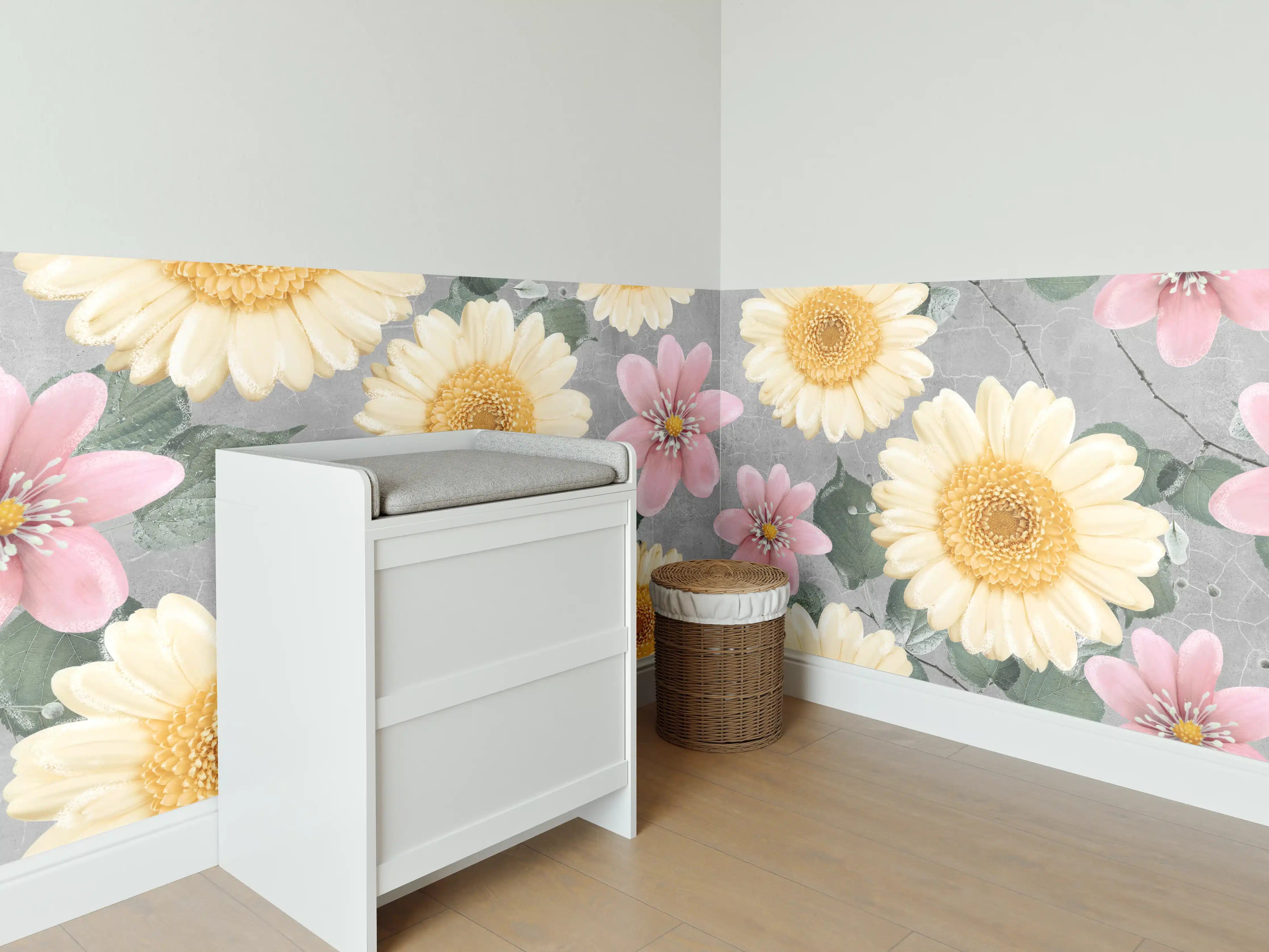 Babyzimmer Wandgestaltung - Florales Wandmuster - Zeichnung