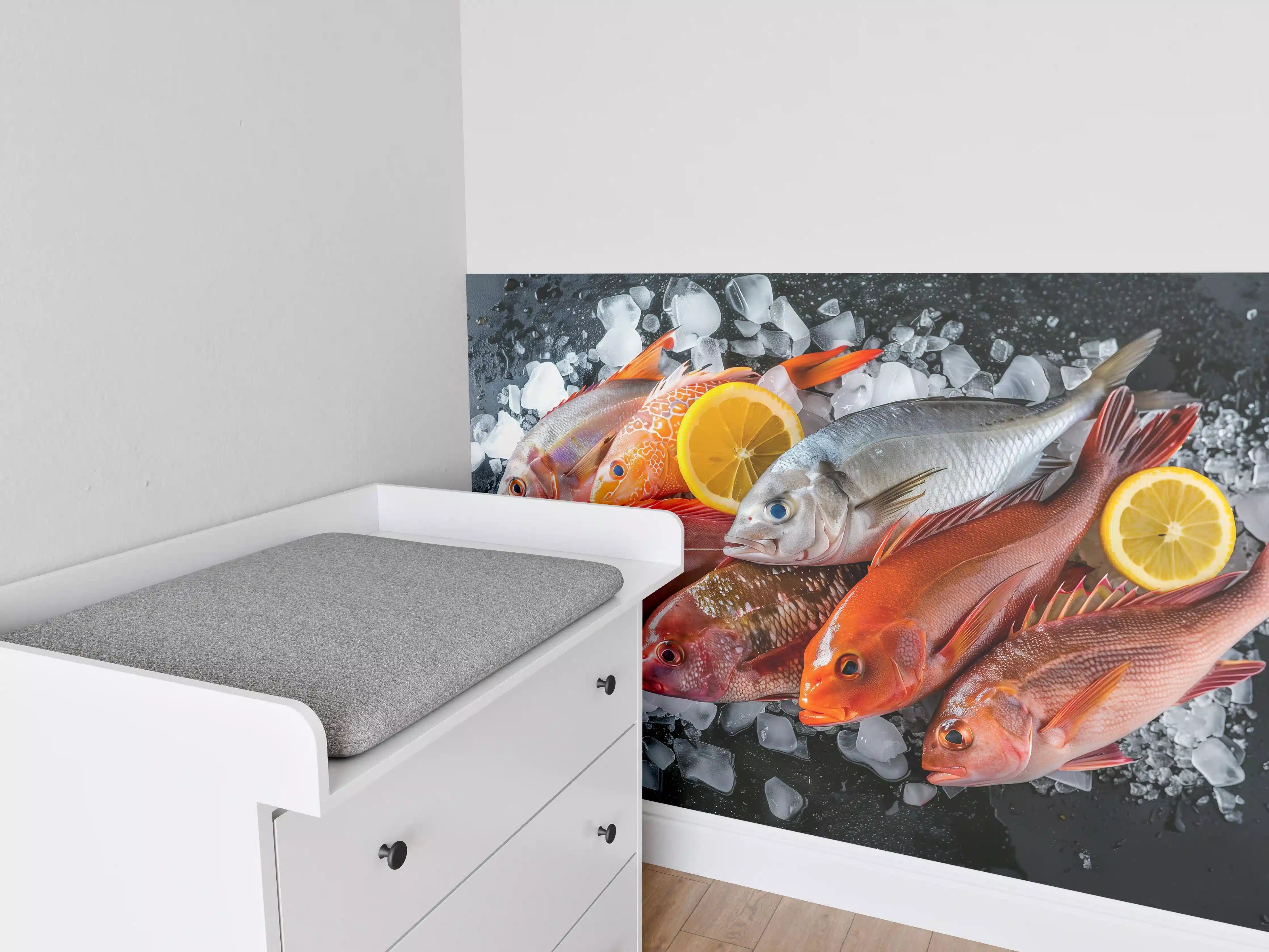 Babyzimmer Wandgestaltung - Frische Meeresfische auf Eis