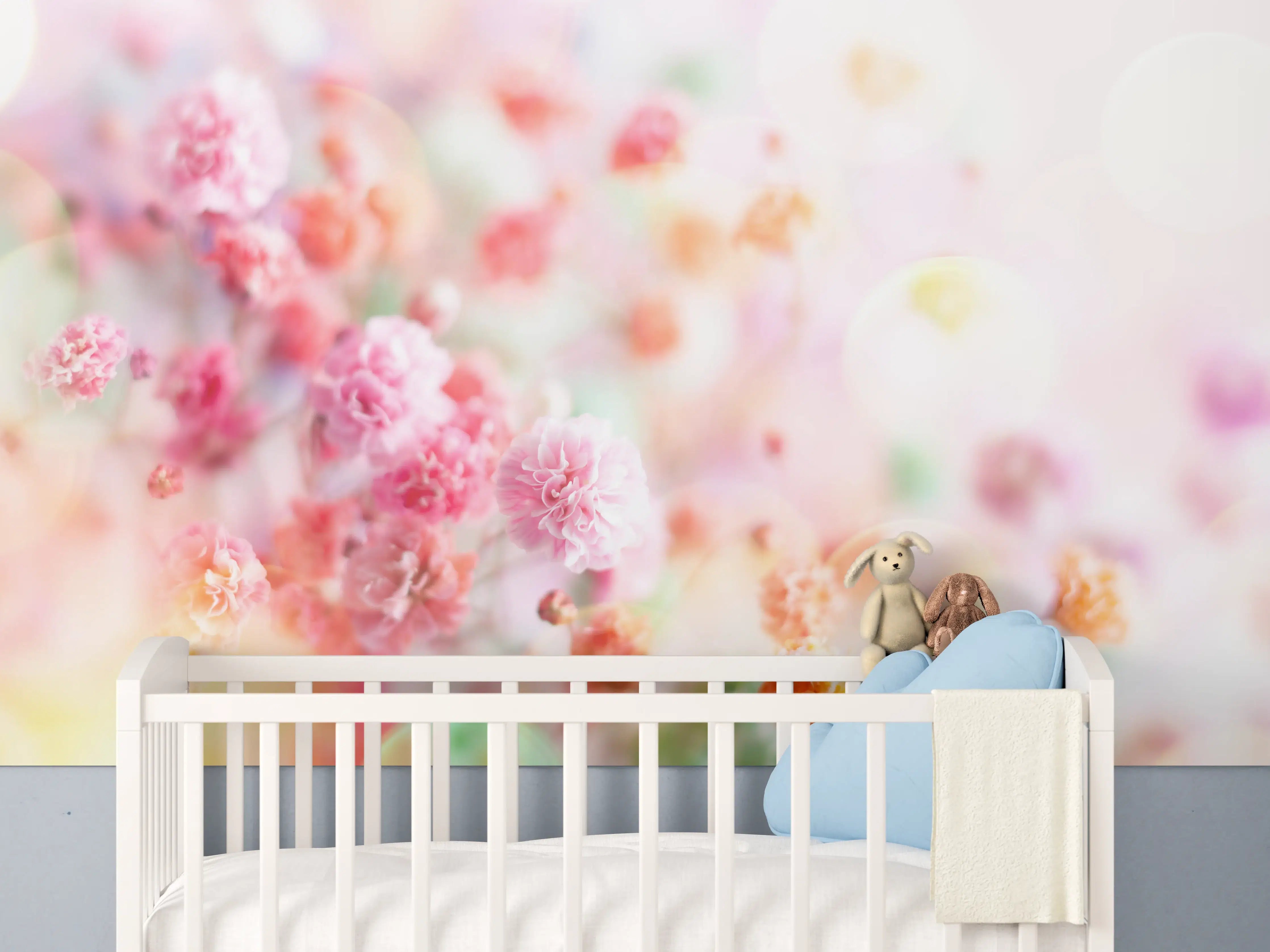 Babyzimmer Wandgestaltung - Frische rosa Frühlingsblumen