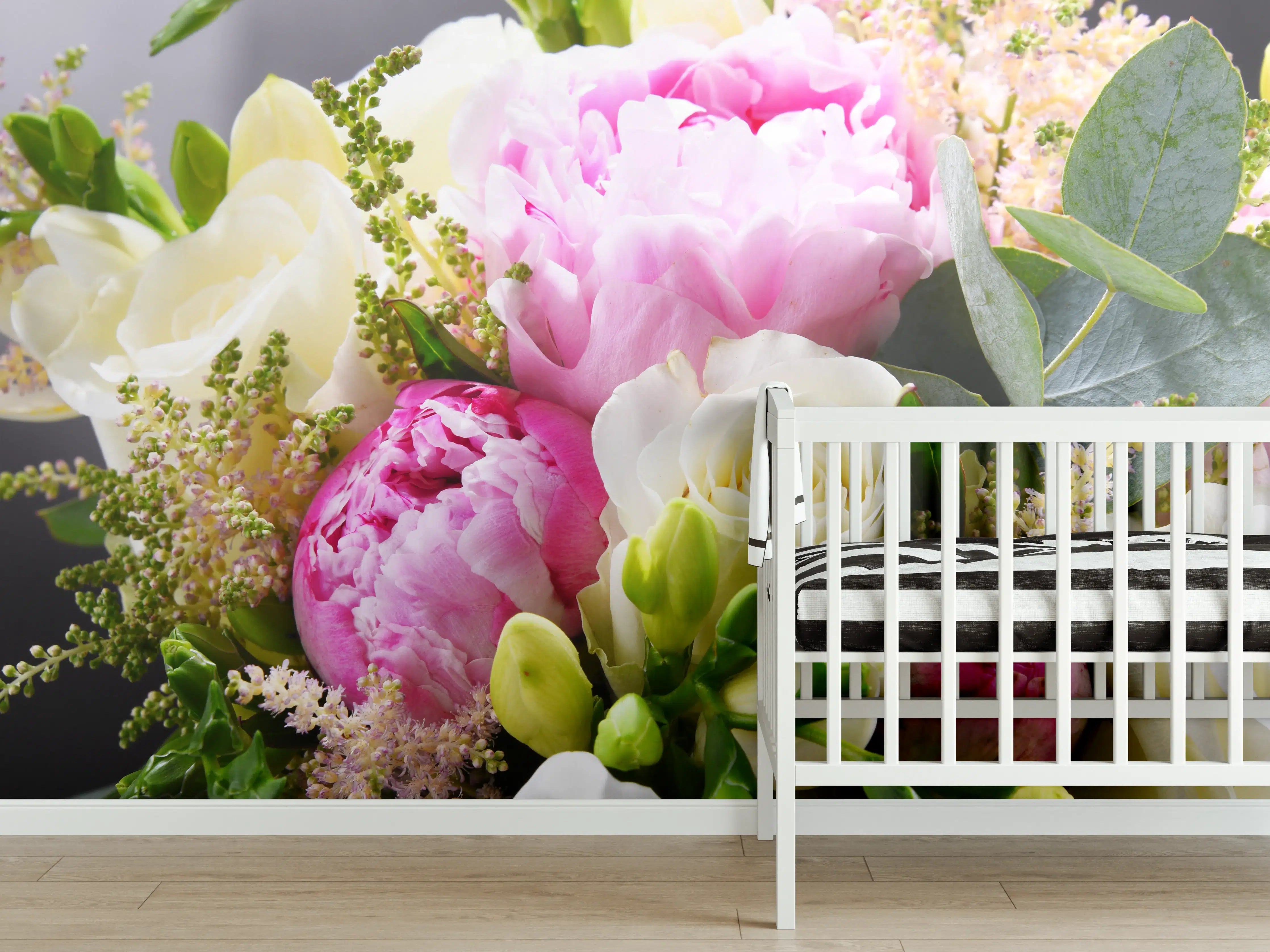 Babyzimmer Wandgestaltung - Frischer Blumenstrauß Mix