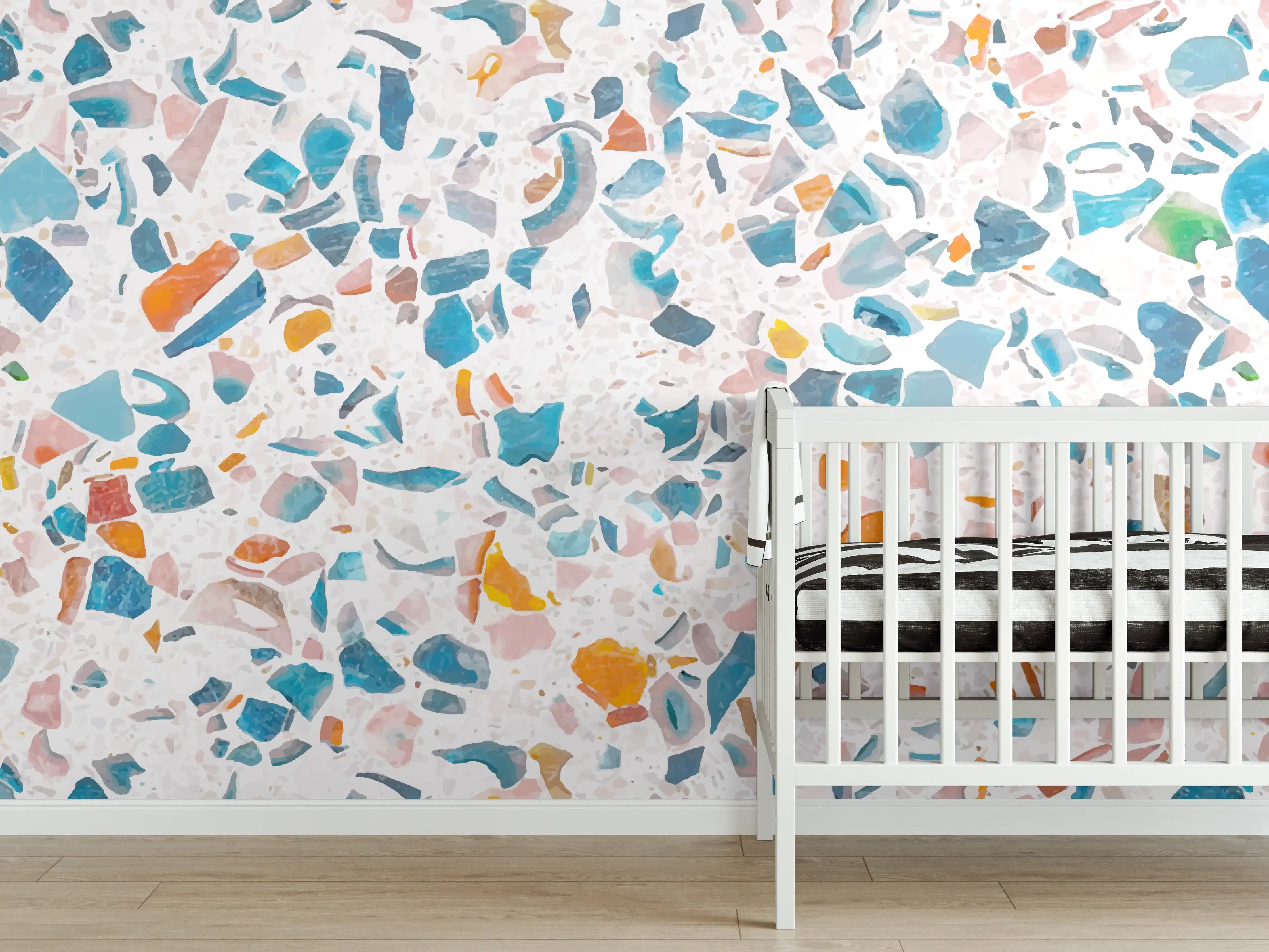 Babyzimmer Wandgestaltung - Frisches Terrazzo-Design Bunt