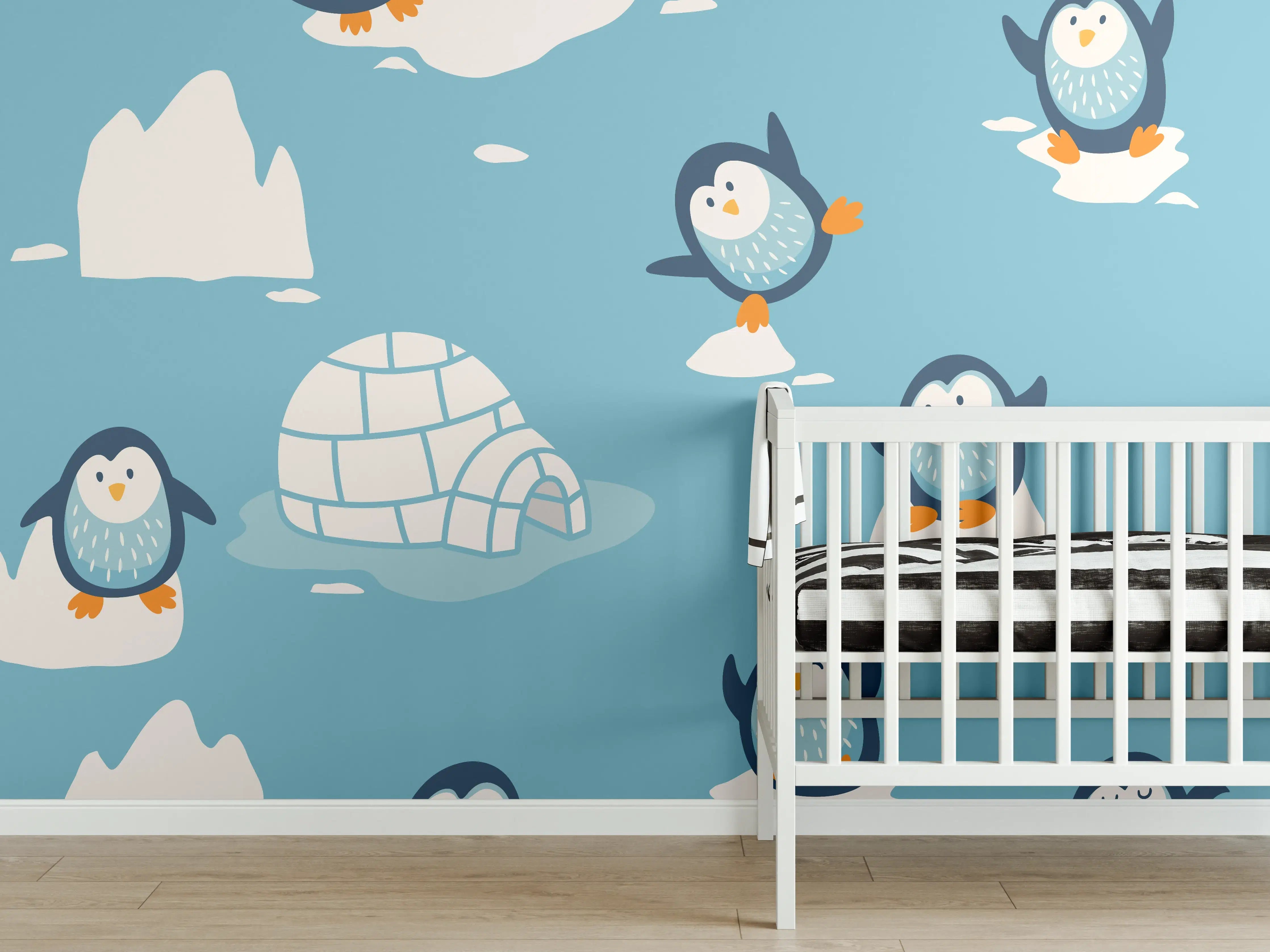 Babyzimmer Wandgestaltung - Fröhliche Pinguin-Musterung