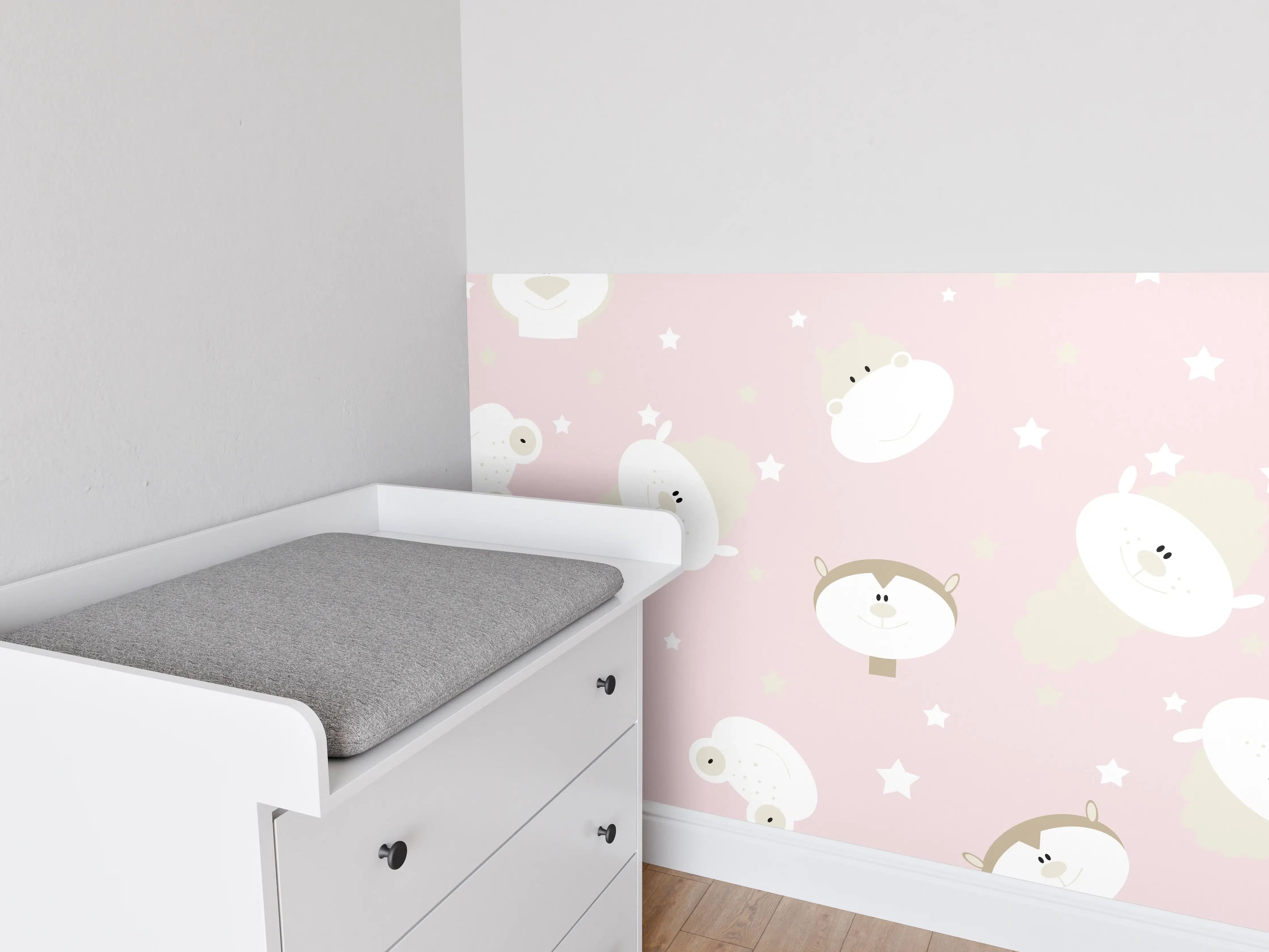 Babyzimmer Wandgestaltung - Fröhliche Tiere bunt gemischt