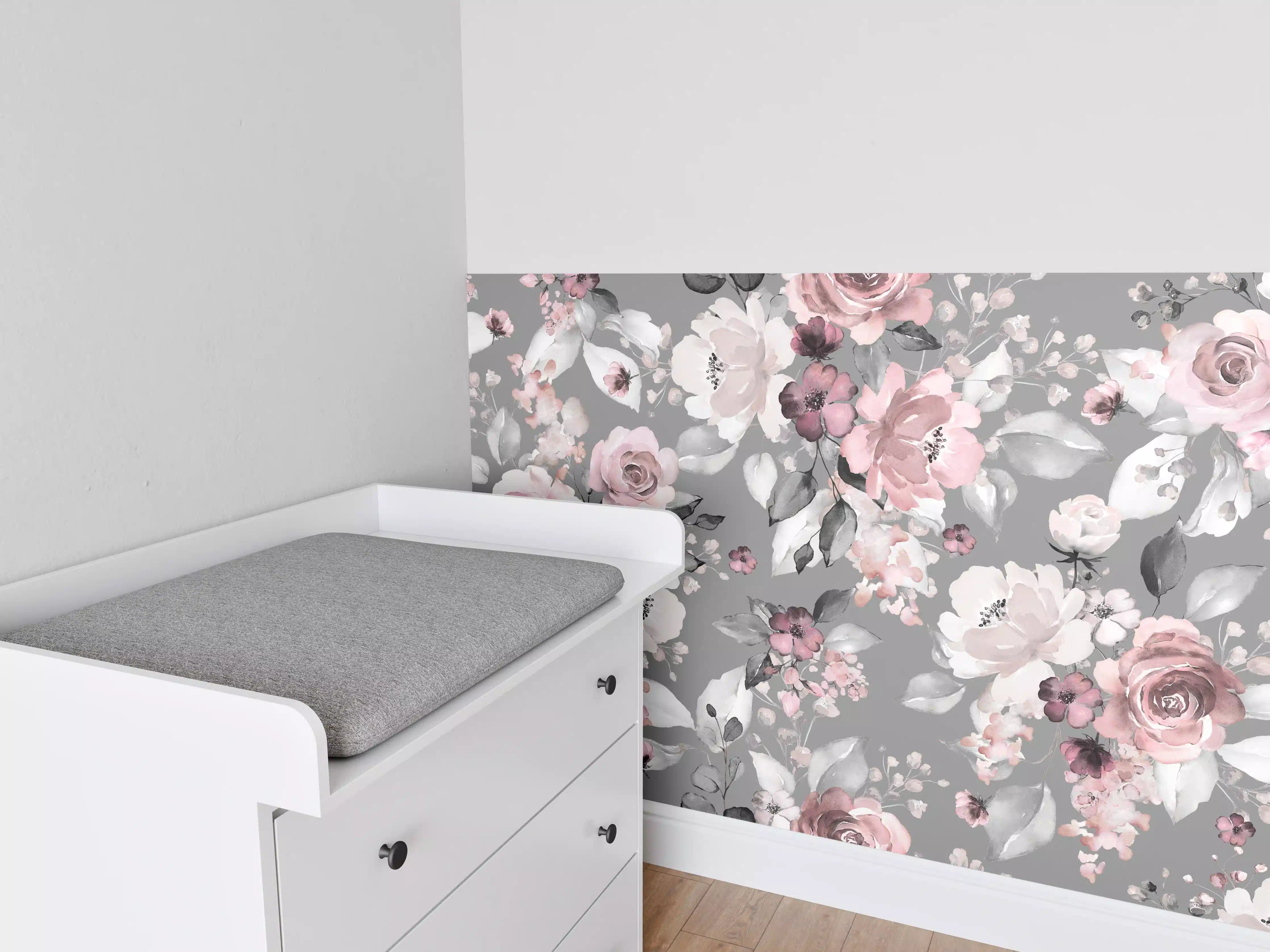 Babyzimmer Wandgestaltung - Frühlingsblumen im Tapeten-Stil