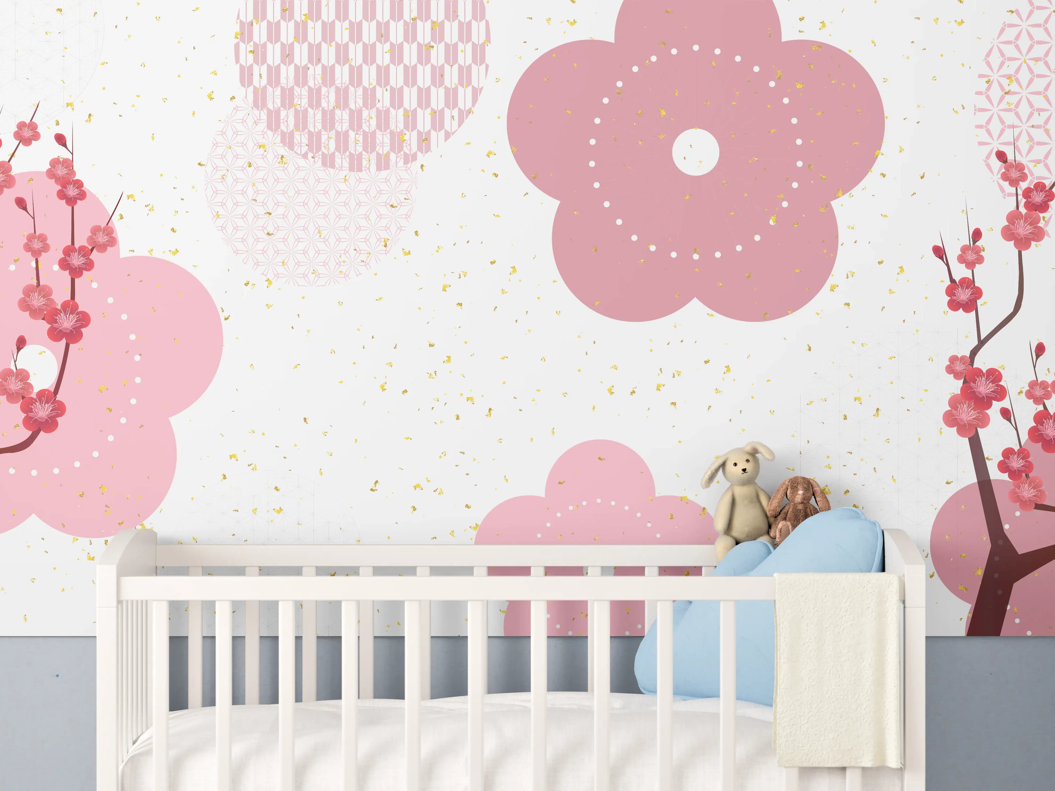 Babyzimmer Wandgestaltung - Frühlingshaftes Kirschblüten-Design