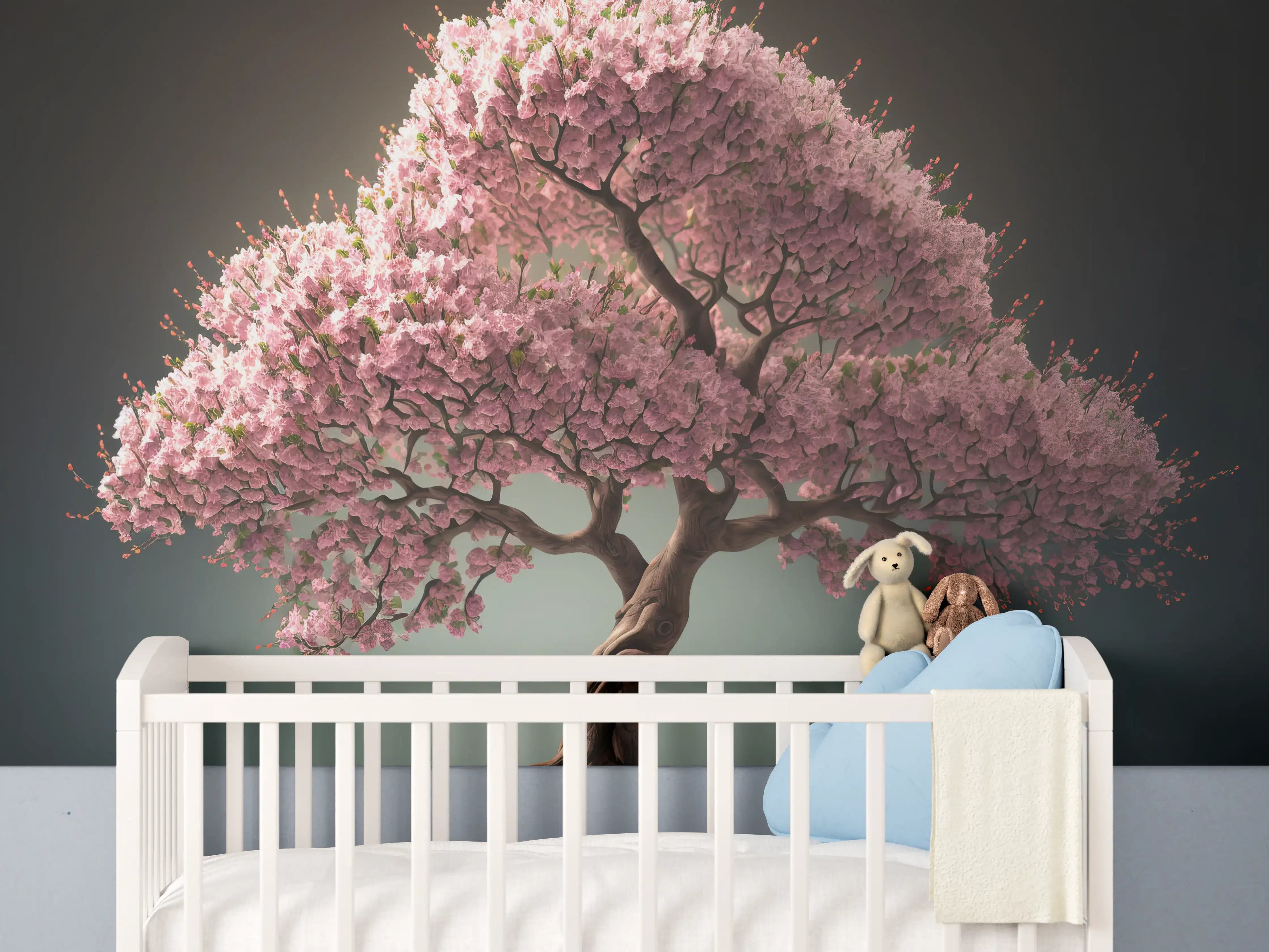 Babyzimmer Wandgestaltung - Frühlingszeit Kirschblüte Sakura Baum - KI generiert