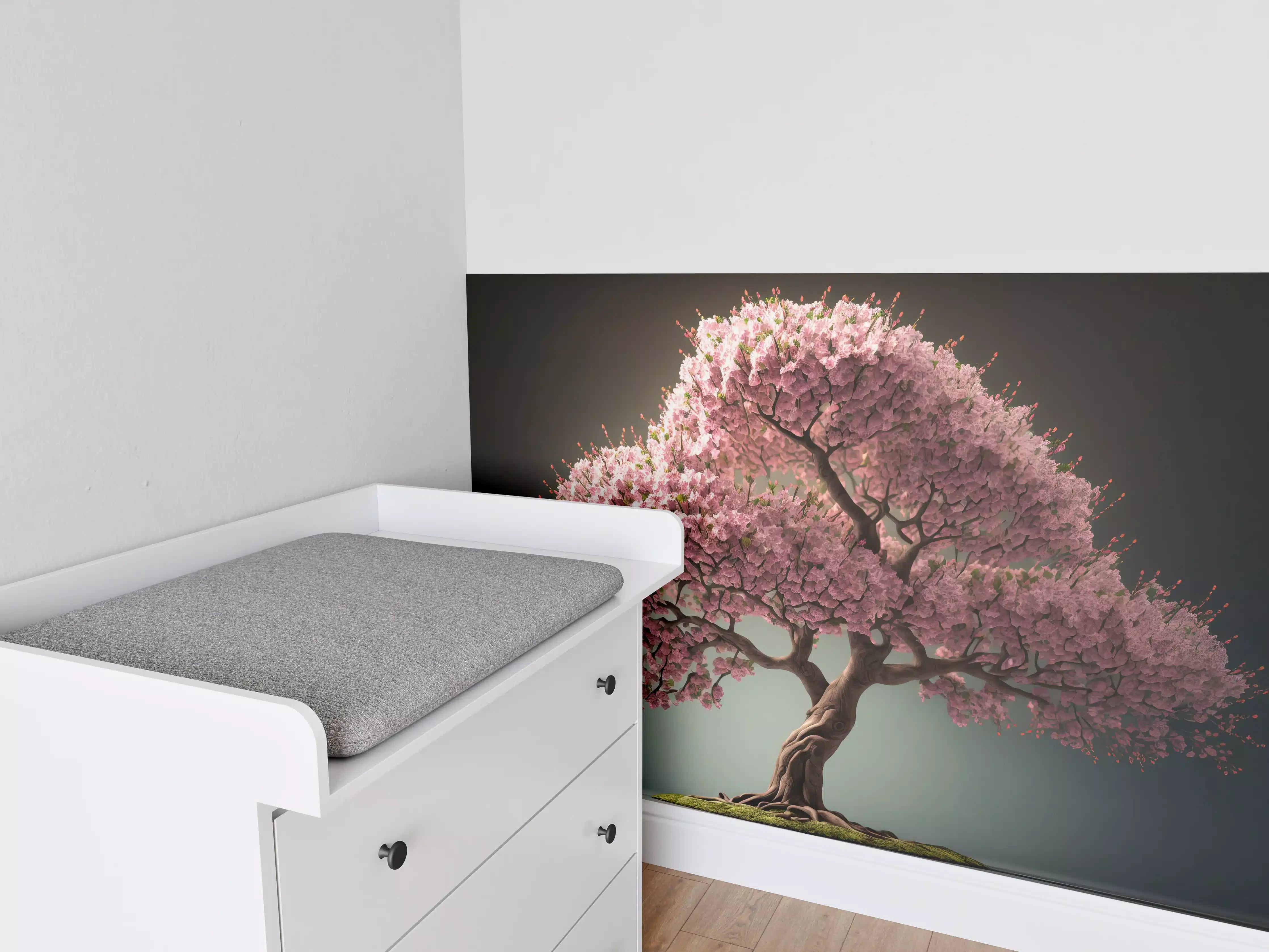 Babyzimmer Wandgestaltung - Frühlingszeit Kirschblüte Sakura Baum - KI generiert