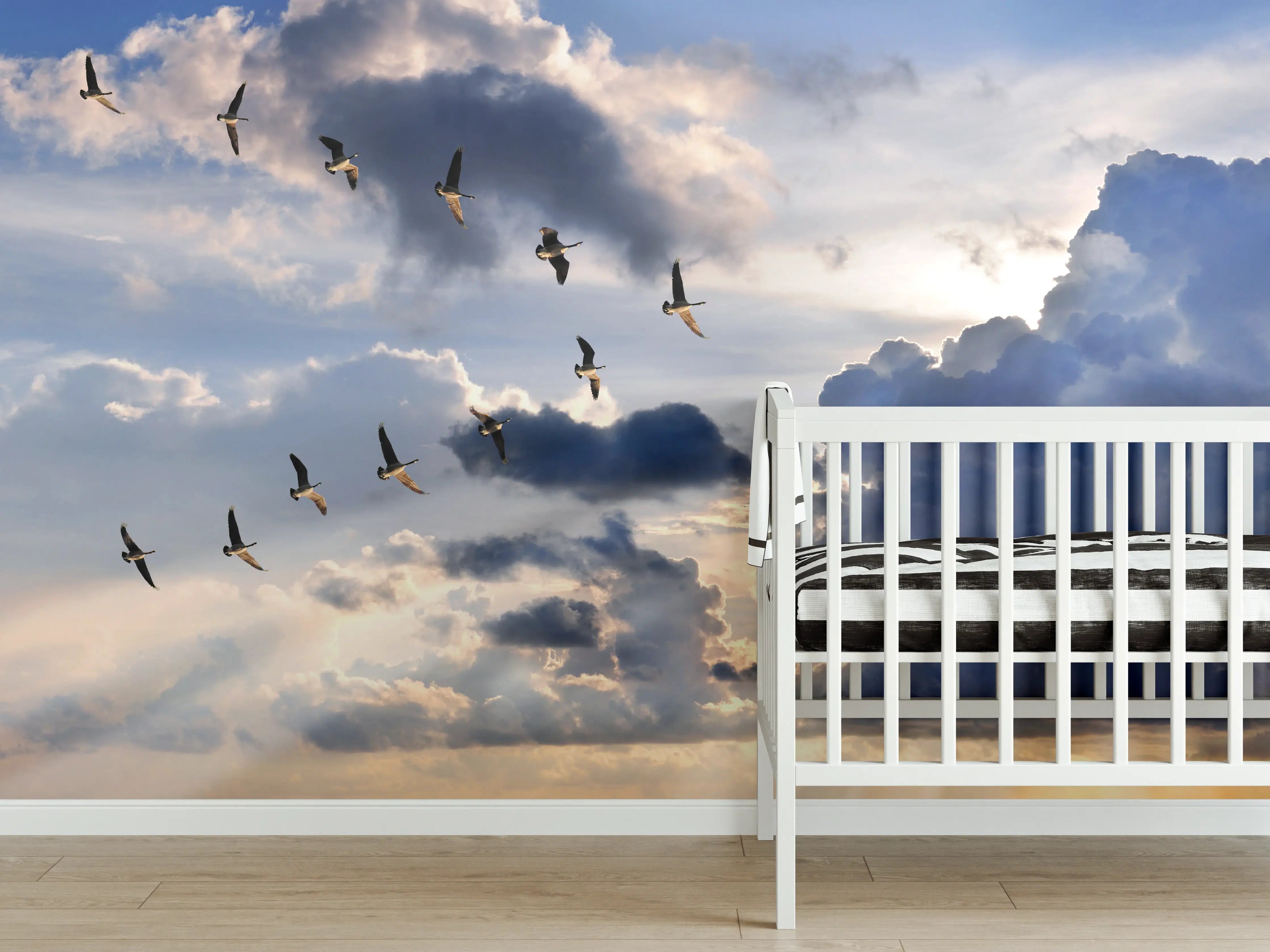 Babyzimmer Wandgestaltung - Gänse in V-Formation fliegend