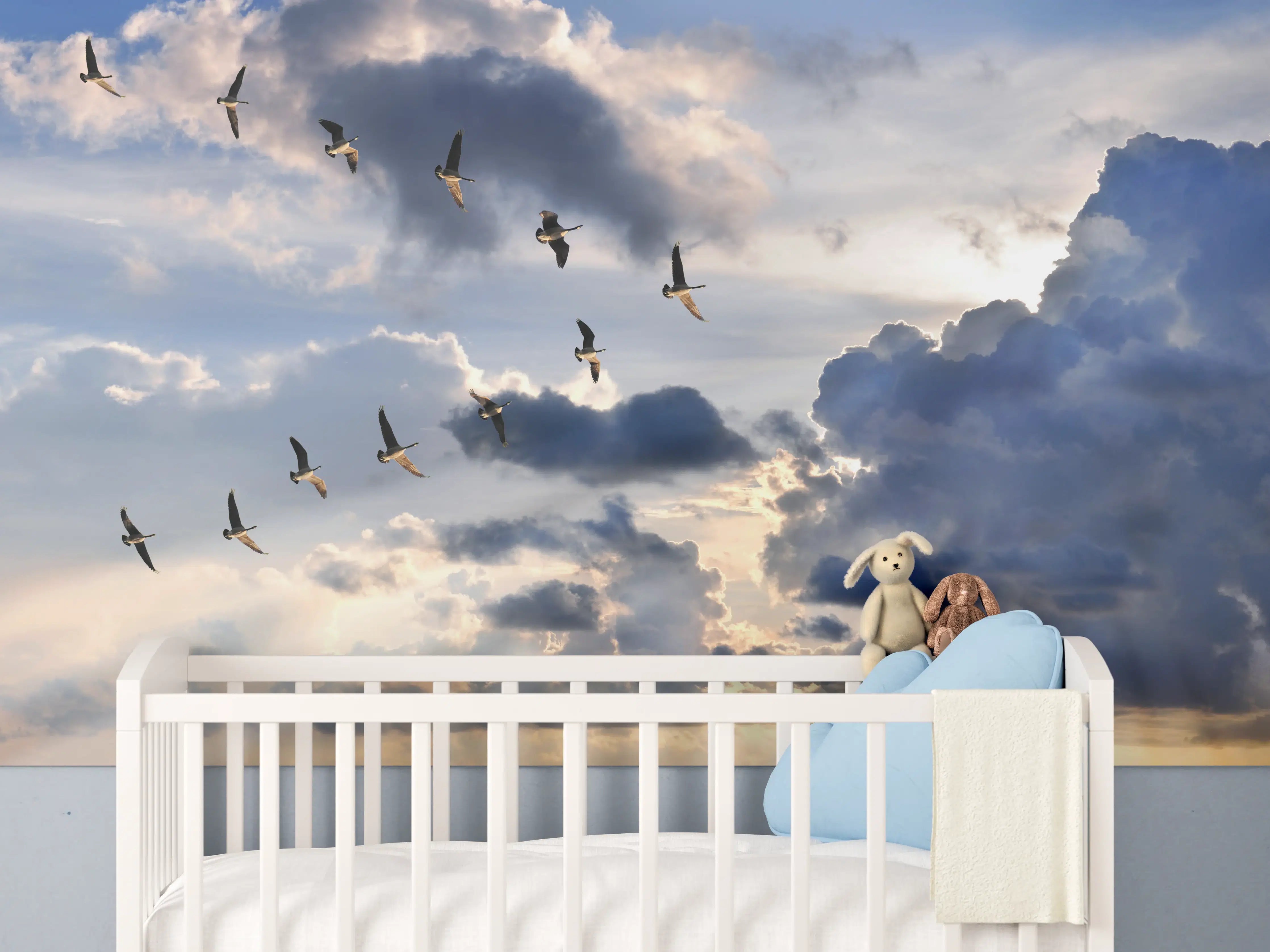 Babyzimmer Wandgestaltung - Gänse in V-Formation fliegend