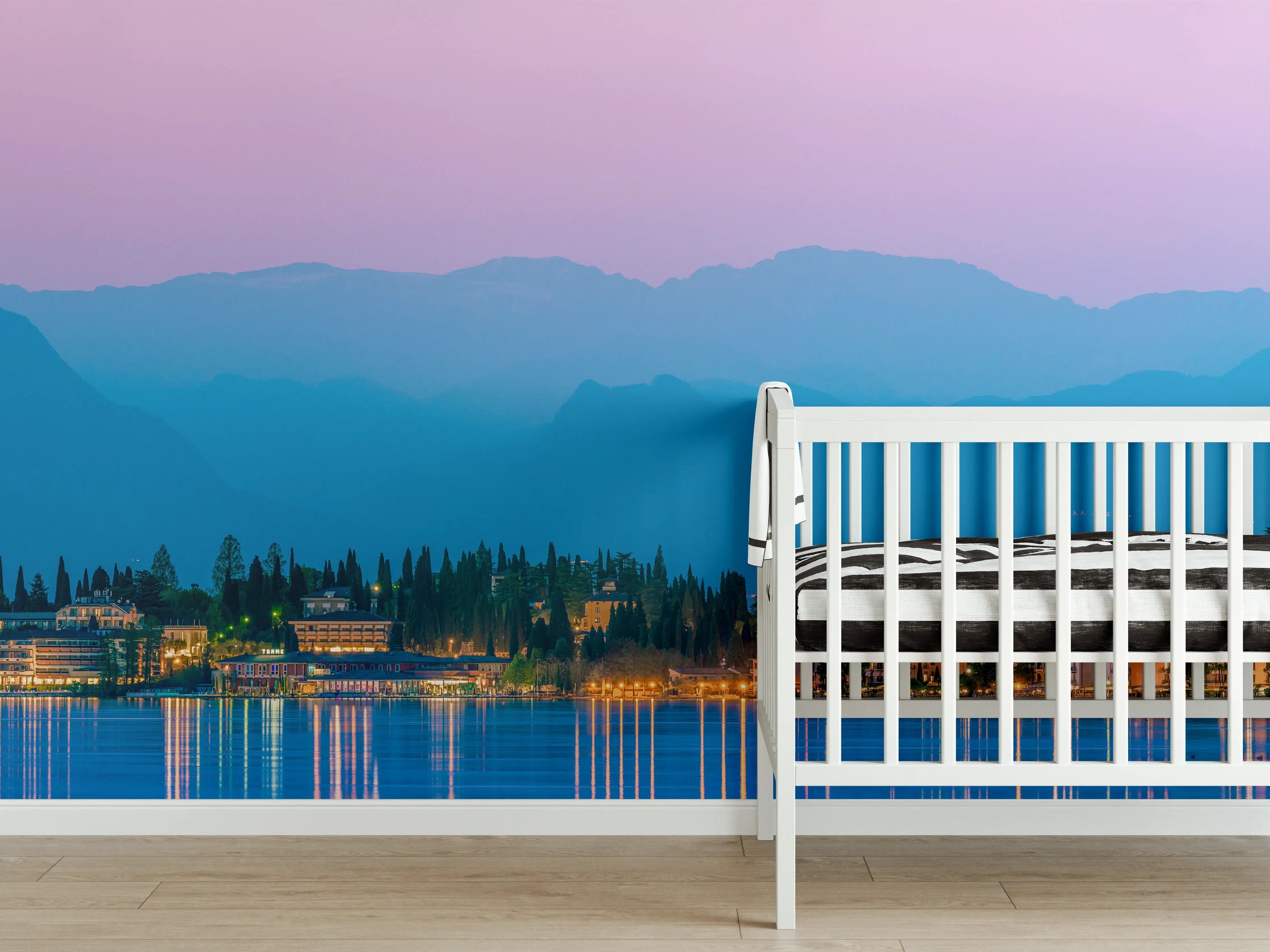 Babyzimmer Wandgestaltung - Gardasee Abenddämmerung Panorama